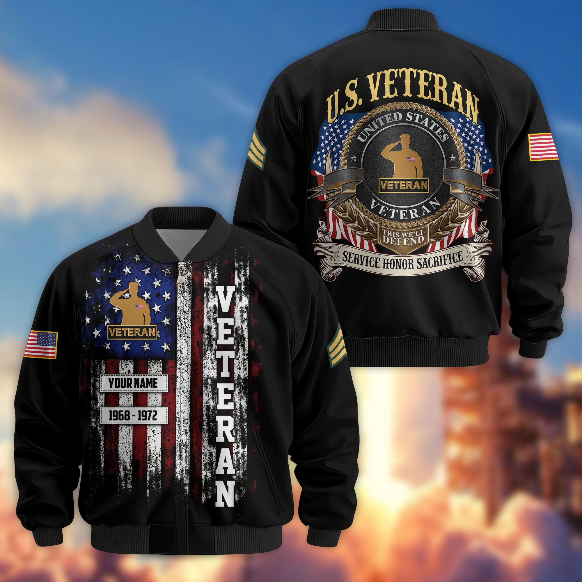 Premium Custom US Veteran Bomber Jacket VPVC804507, Gifts For US Veteran, Gifts On Father's Day, Veterans Day.