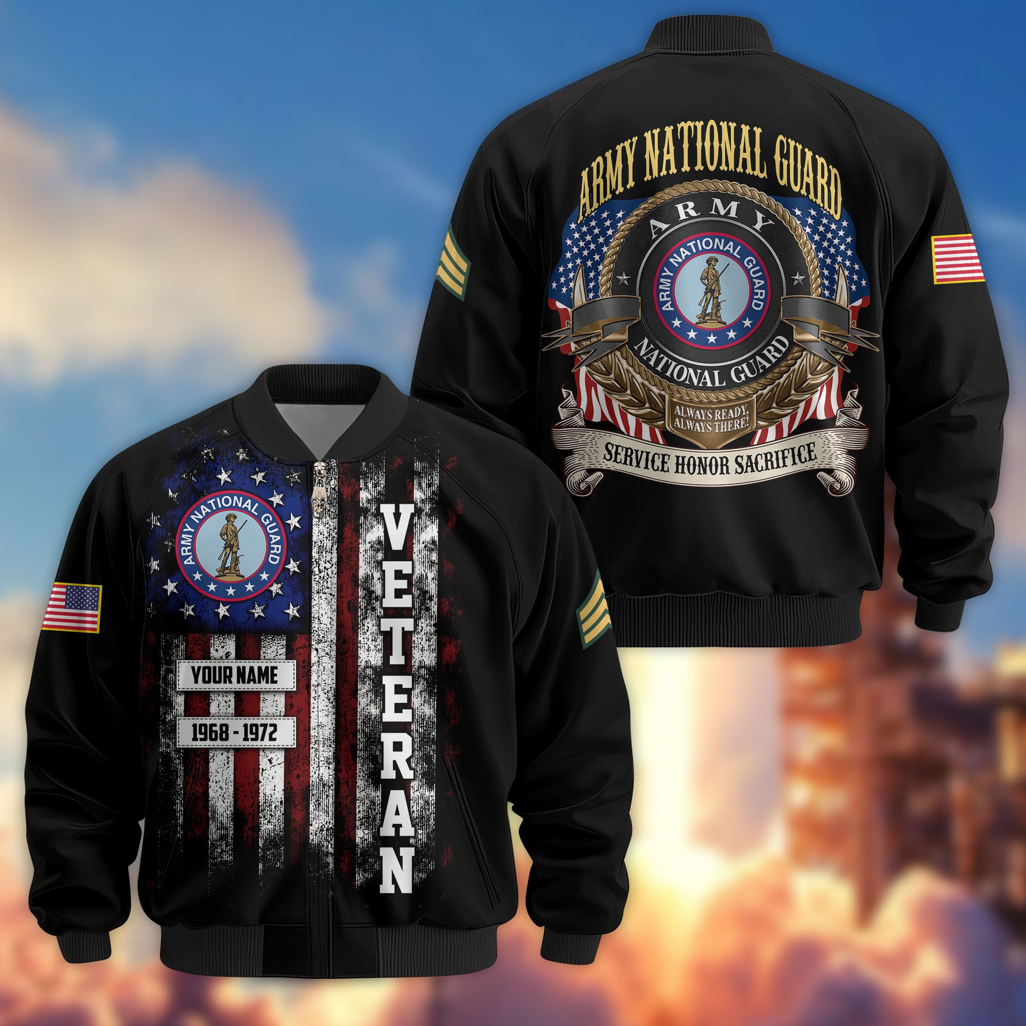 Premium Custom US Army National Guard Veteran Bomber Jacket VPVC804508, Gifts For Army National Guard Veteran, Gifts On Father's Day, Veterans Day.