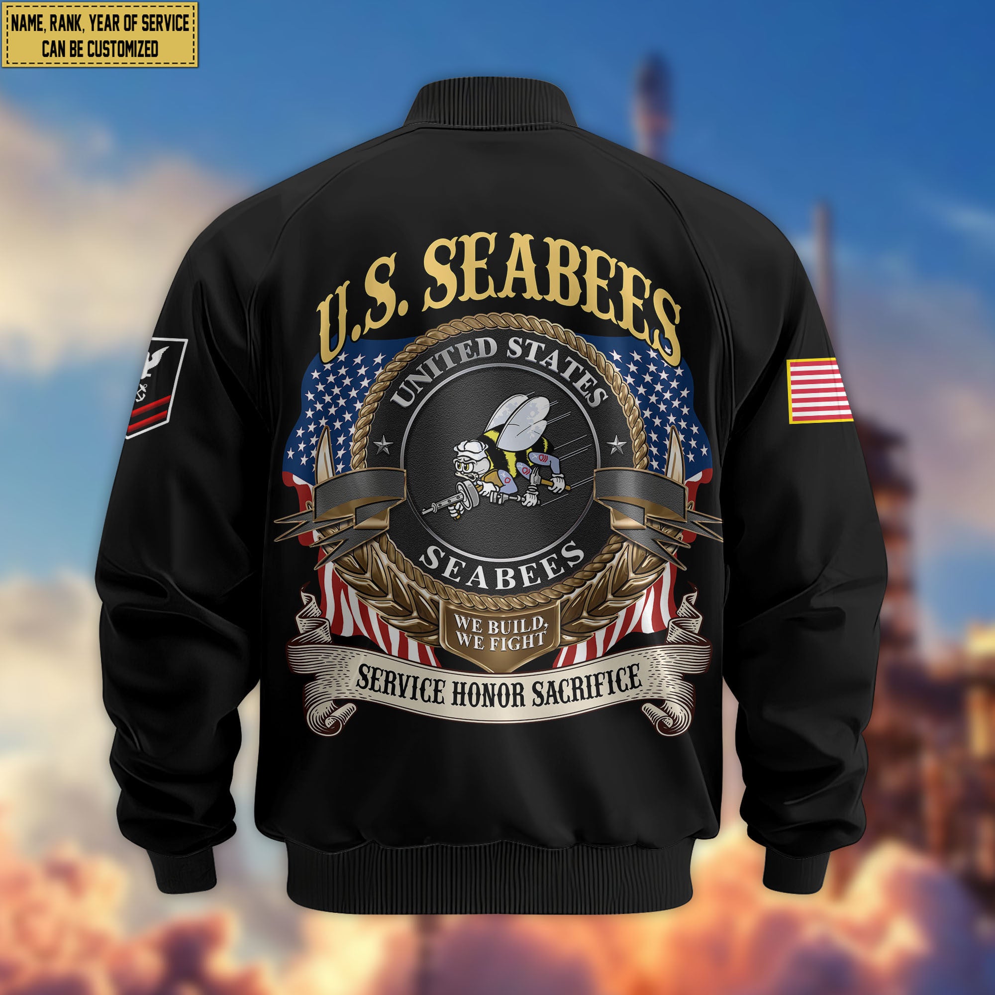 Premium Custom US Seabees Bomber Jacket VPVC804509, Gifts For Seabees Veteran, Gifts On Father's Day, Veterans Day.