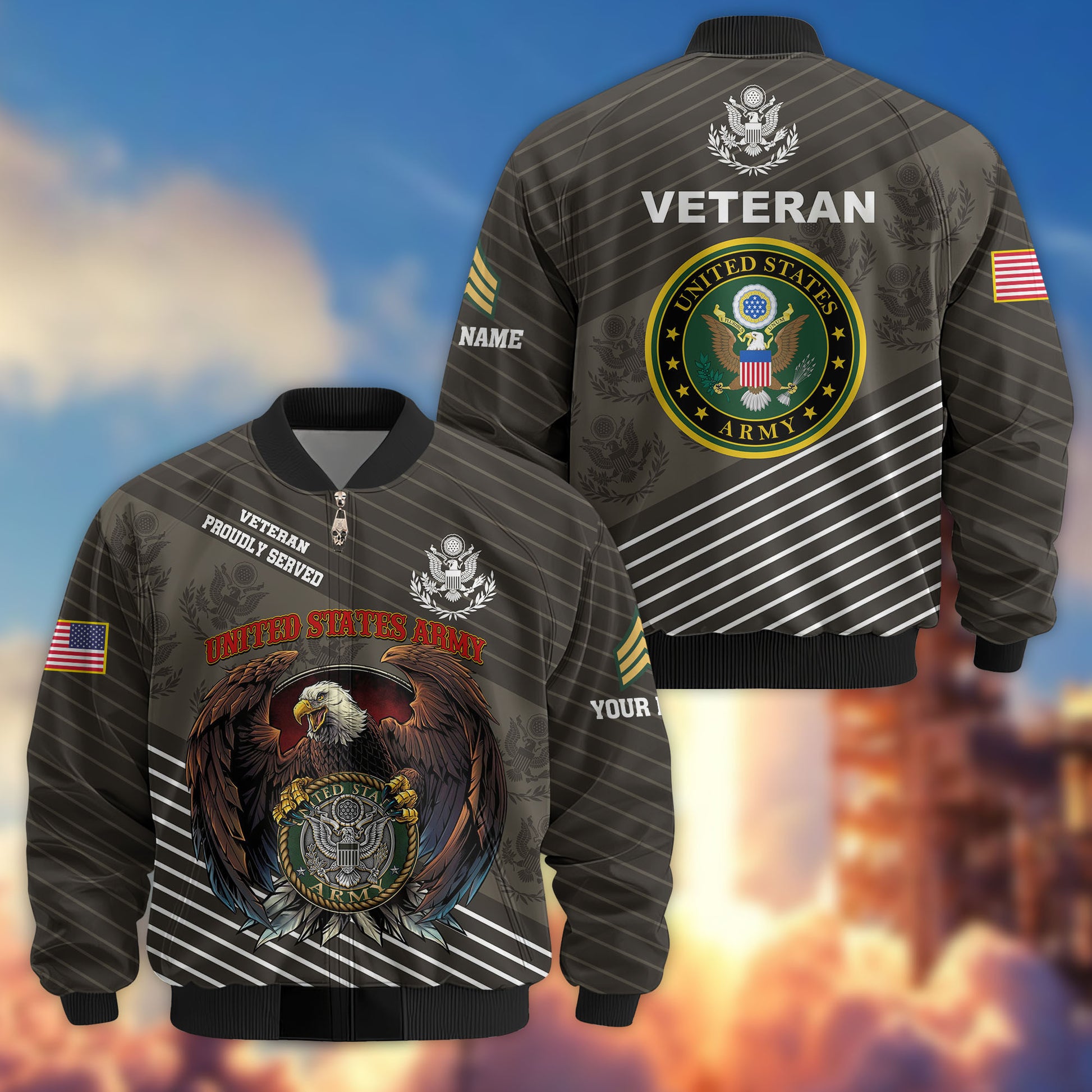 Premium Custom US Army Veteran Bomber Jacket VPVC804601, Gifts For US Army Veteran, Gifts On Father's Day, Veterans Day.