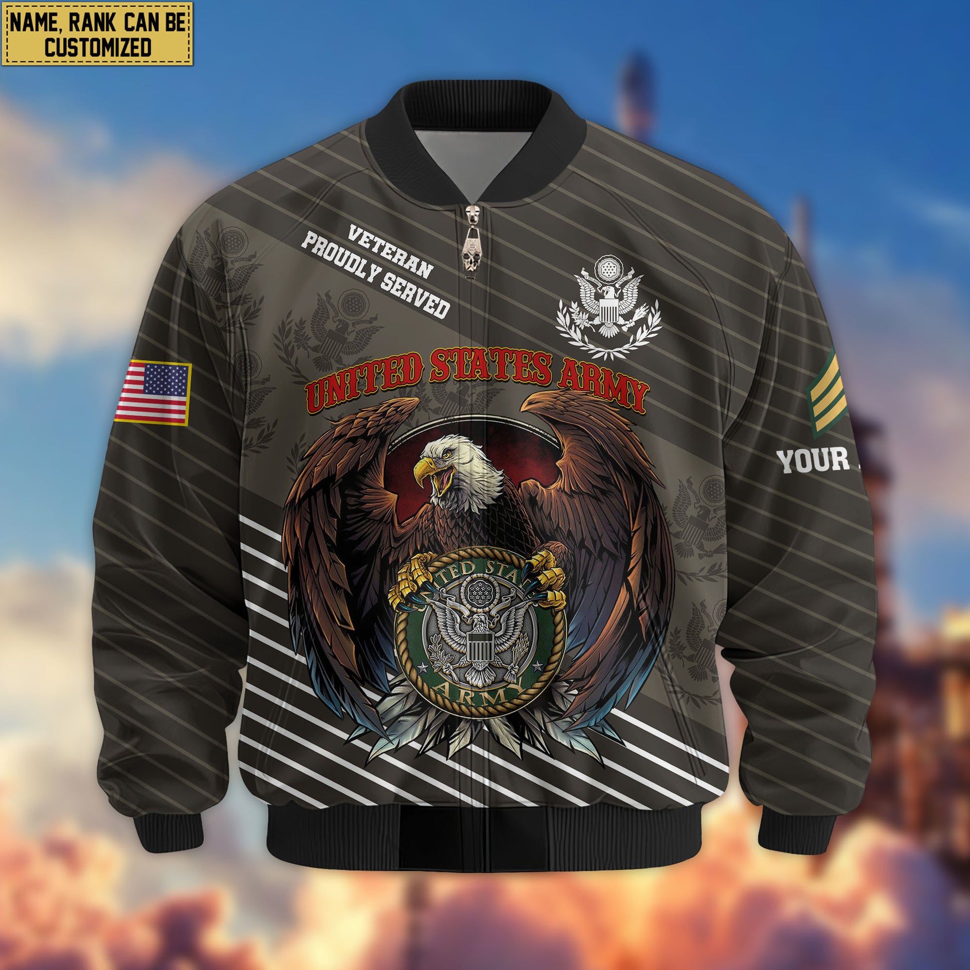 Premium Custom US Army Veteran Bomber Jacket VPVC804601, Gifts For US Army Veteran, Gifts On Father's Day, Veterans Day.