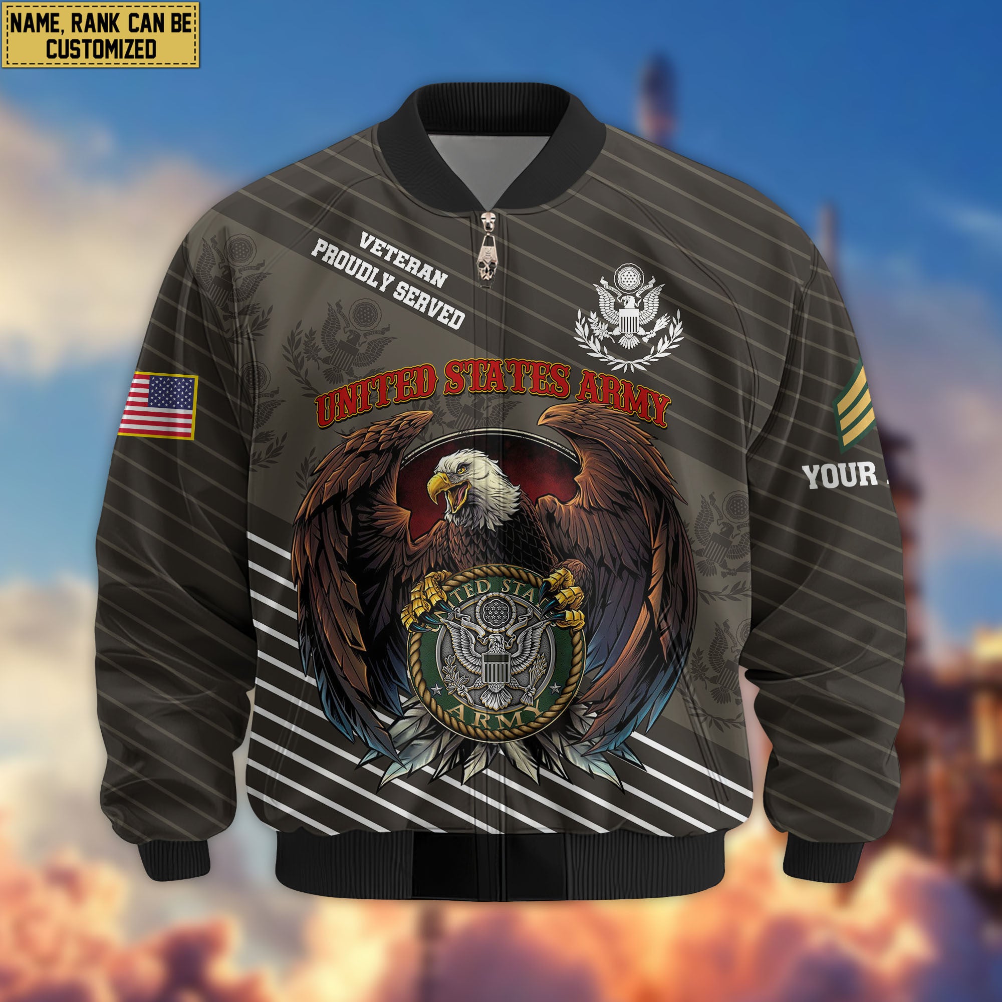 Premium Custom US Army Veteran Bomber Jacket VPVC804601, Gifts For US Army Veteran, Gifts On Father's Day, Veterans Day.