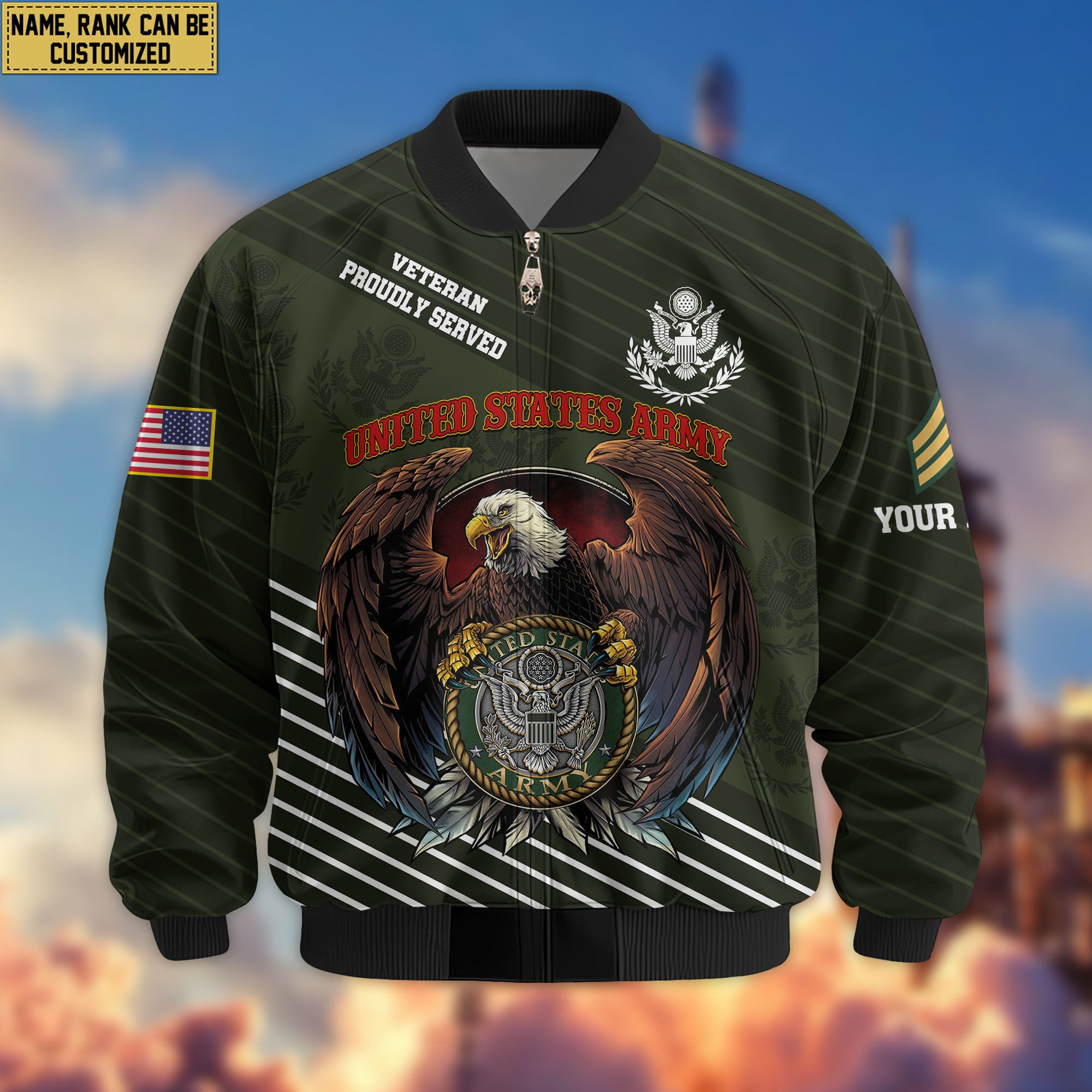 Premium Custom US Army Veteran Bomber Jacket VPVC804610, Gifts For US Army Veteran, Gifts On Father's Day, Veterans Day.