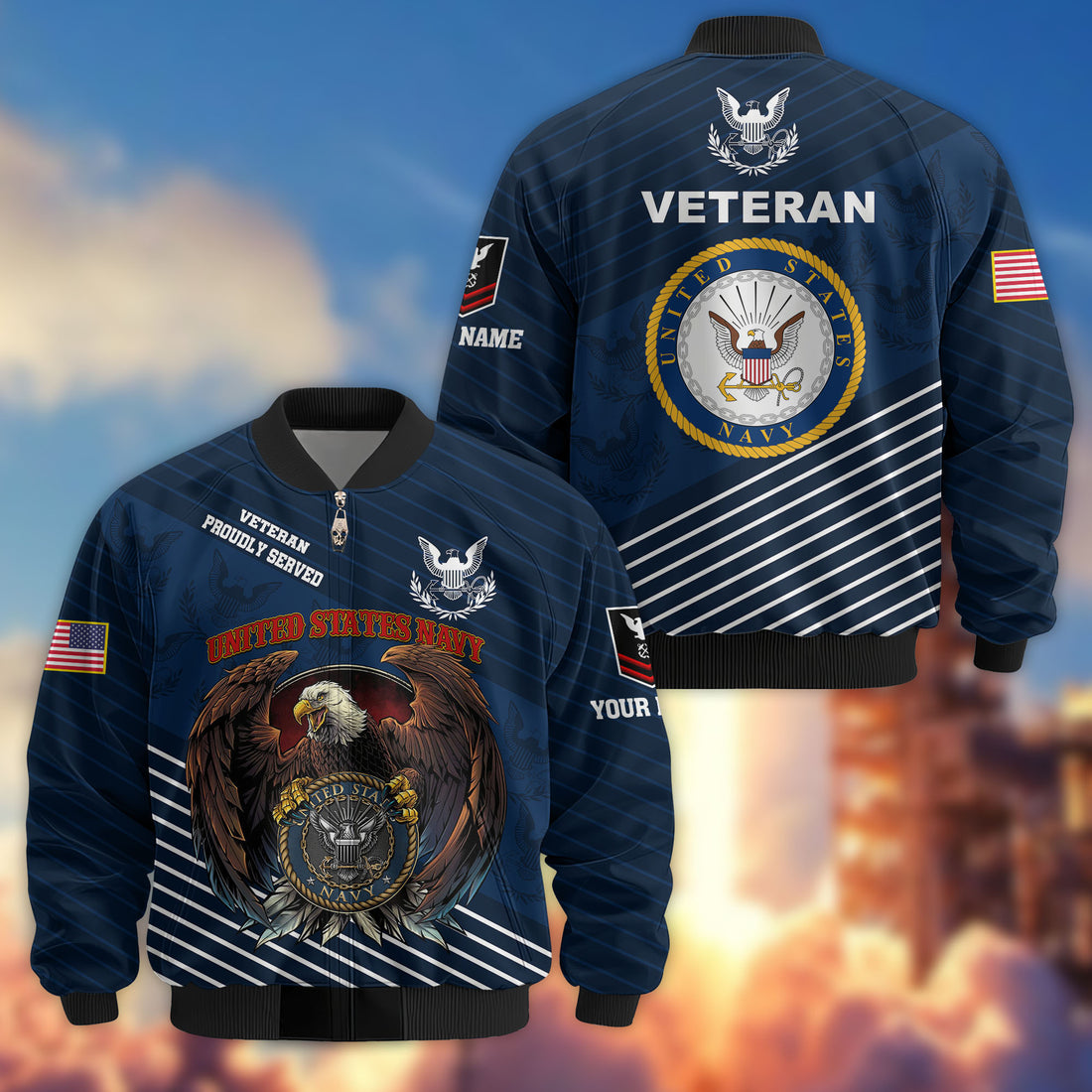 Premium Custom US Navy Veteran Bomber Jacket VPVC804602, Gifts For US Navy Veteran, Gifts On Father's Day, Veterans Day.