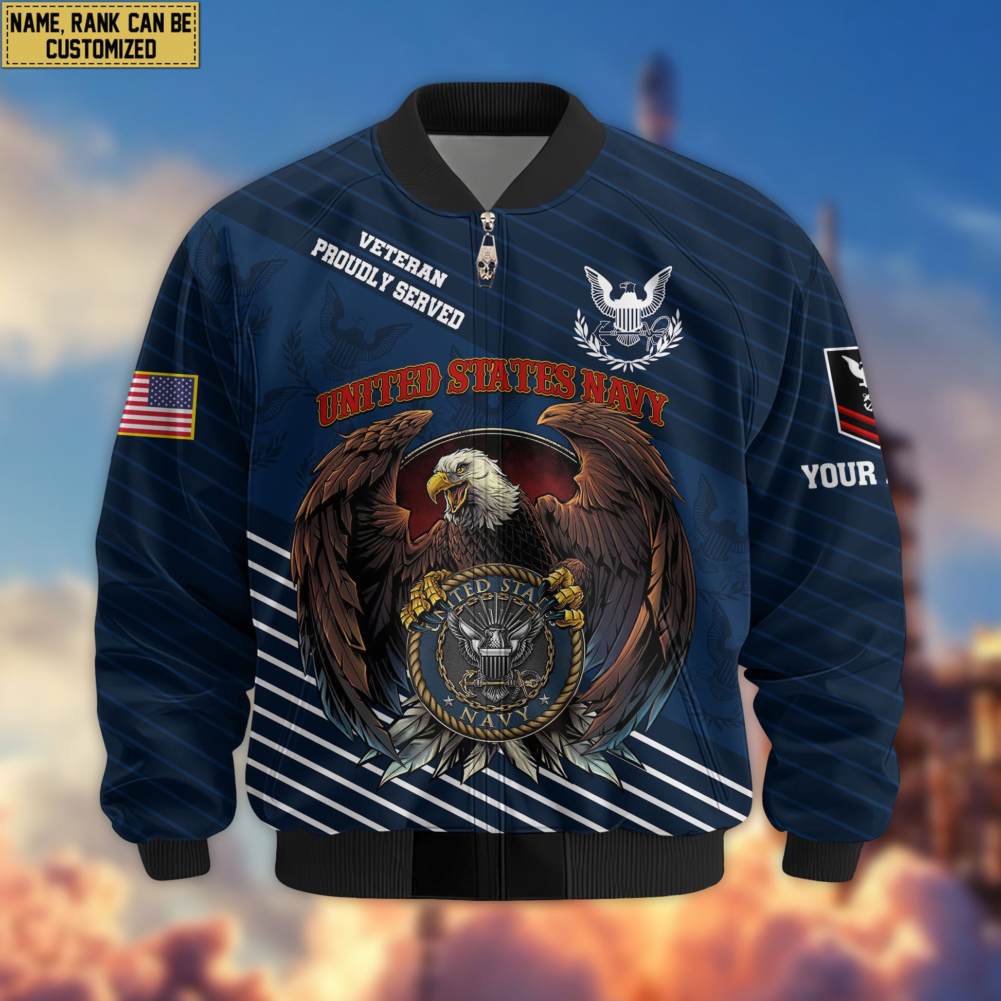Premium Custom US Navy Veteran Bomber Jacket VPVC804602, Gifts For US Navy Veteran, Gifts On Father's Day, Veterans Day.