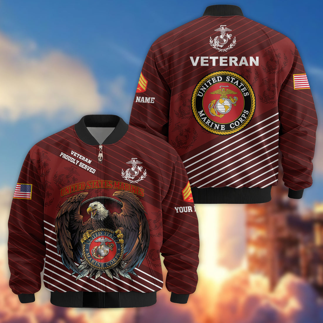 Premium Custom USMC Veteran Bomber Jacket VPVC804603, Gifts For US Marine Veteran, Gifts On Father's Day, Veterans Day.