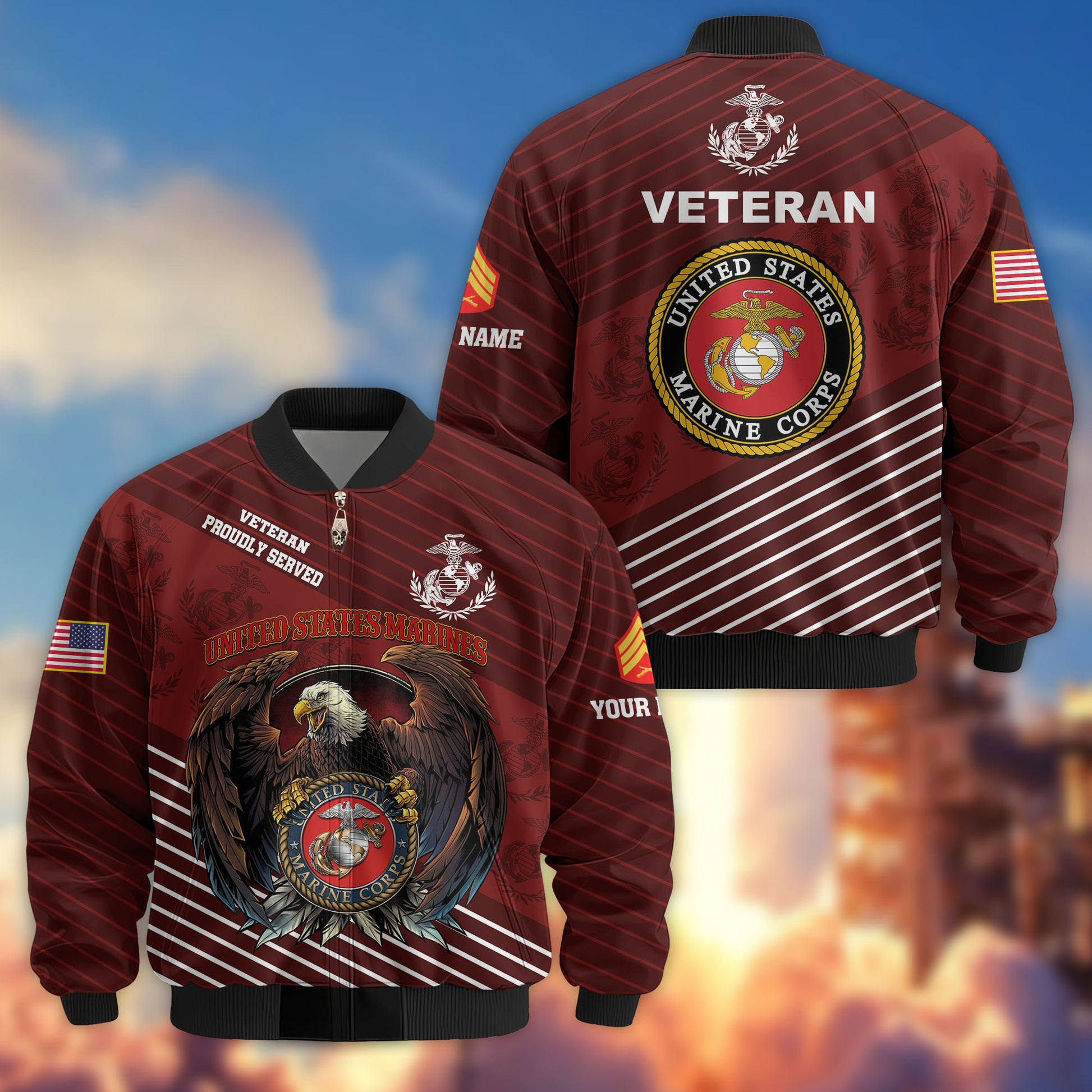 Premium Custom USMC Veteran Bomber Jacket VPVC804603, Gifts For US Marine Veteran, Gifts On Father's Day, Veterans Day.
