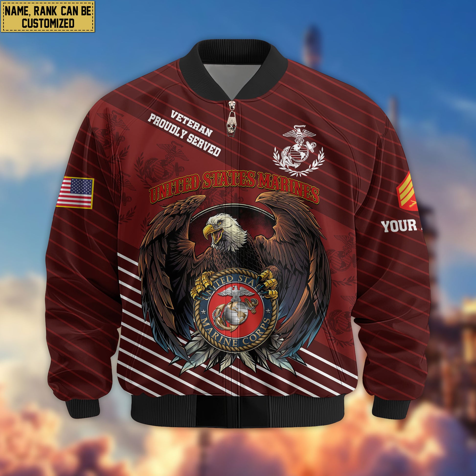 Premium Custom USMC Veteran Bomber Jacket VPVC804603, Gifts For US Marine Veteran, Gifts On Father's Day, Veterans Day.