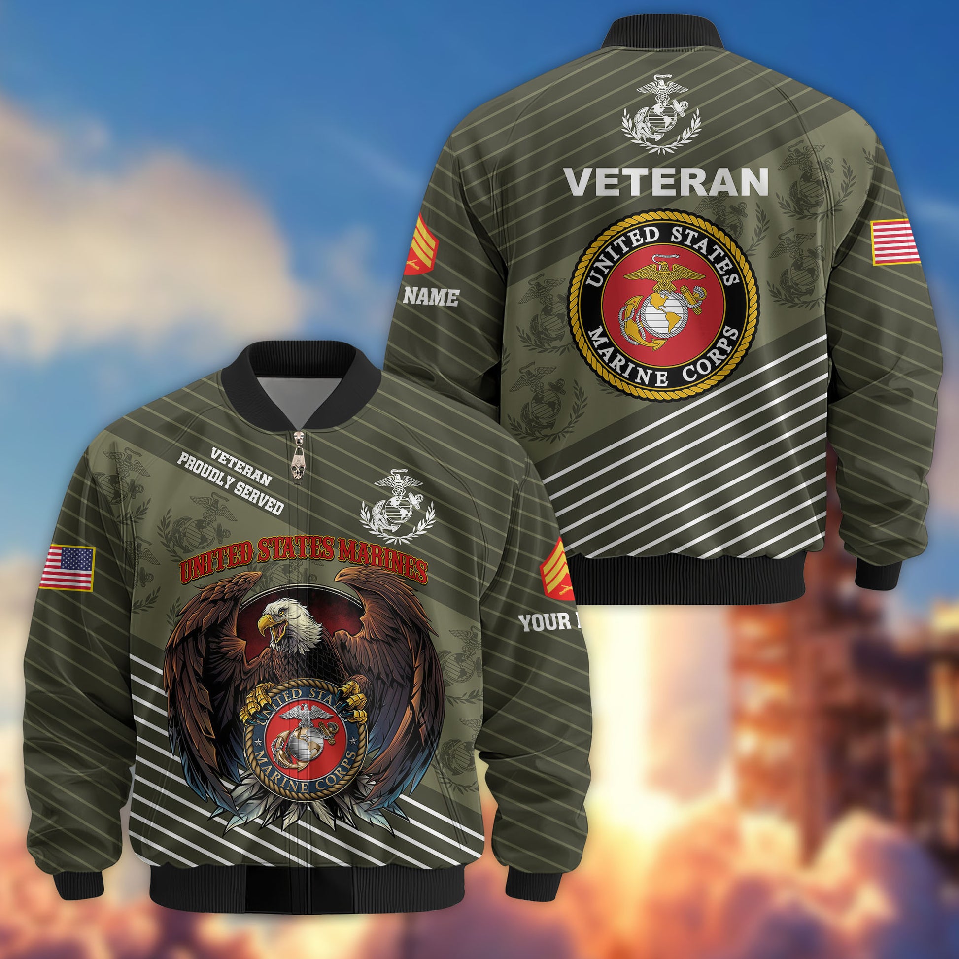 Premium Custom USMC Veteran Bomber Jacket VPVC804611, Gifts For US Marine Veteran, Gifts On Father's Day, Veterans Day.