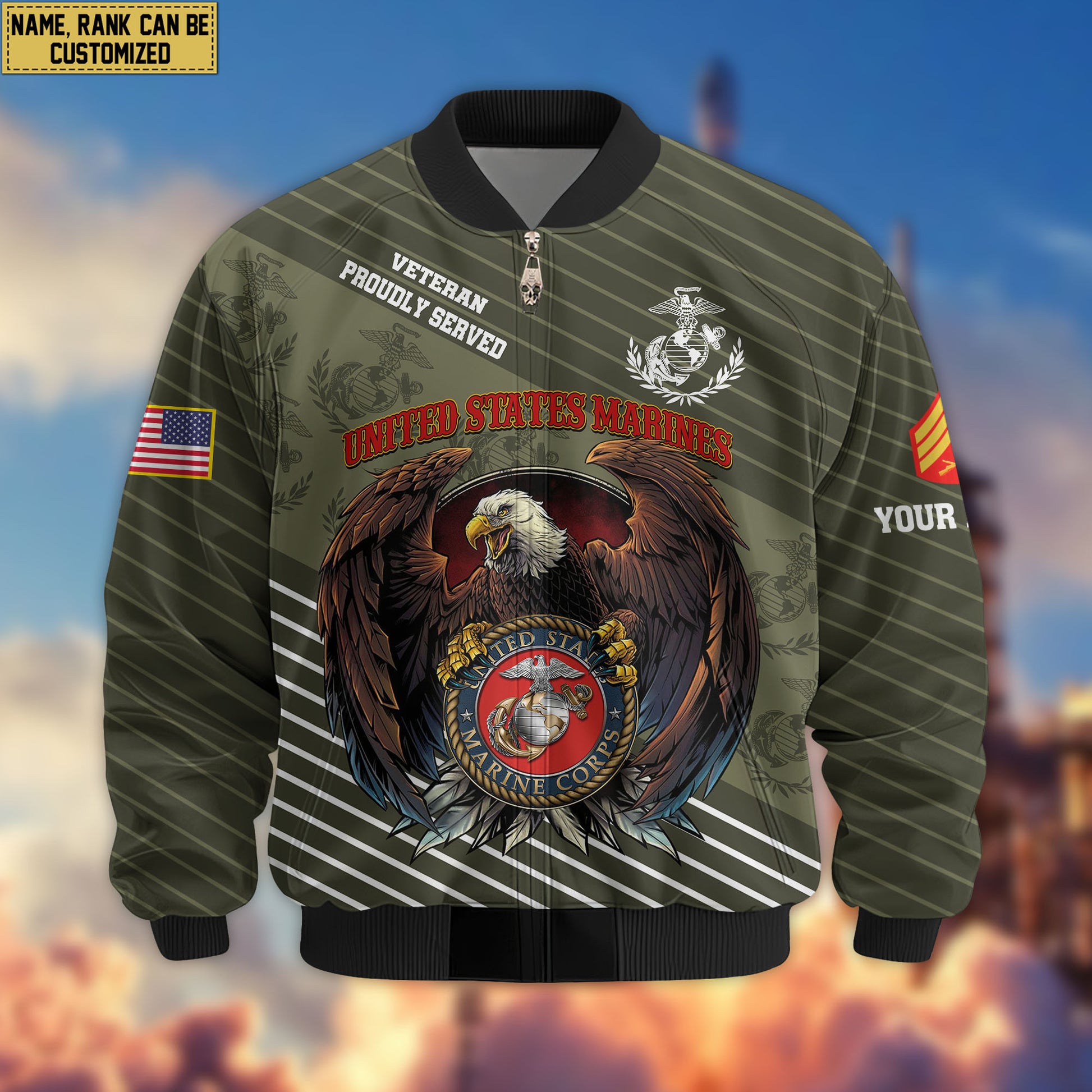 Premium Custom USMC Veteran Bomber Jacket VPVC804611, Gifts For US Marine Veteran, Gifts On Father's Day, Veterans Day.
