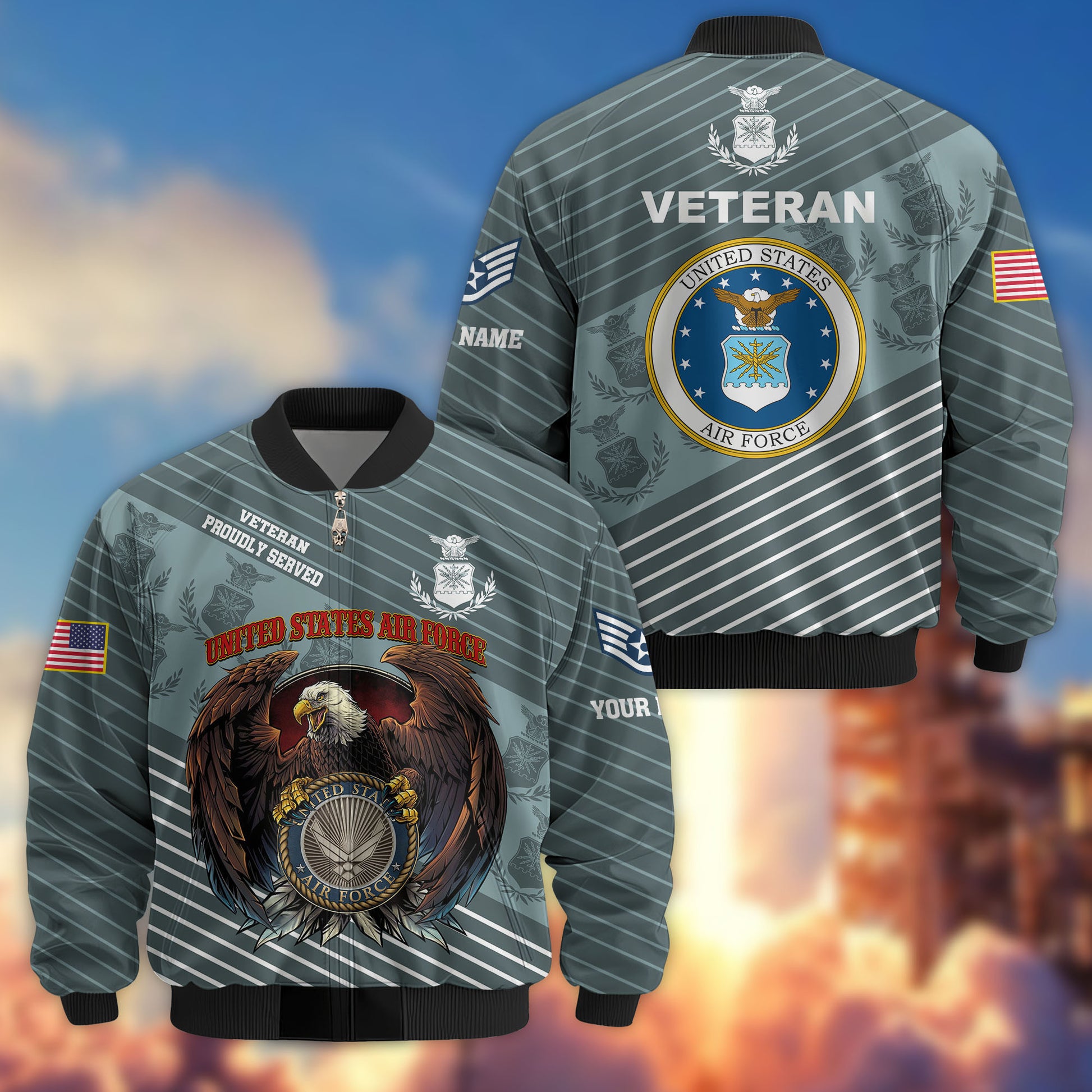 Premium Custom USAF Veteran Bomber Jacket VPVC804604, Gifts For US Air Force Veteran, Gifts On Father's Day, Veterans Day.