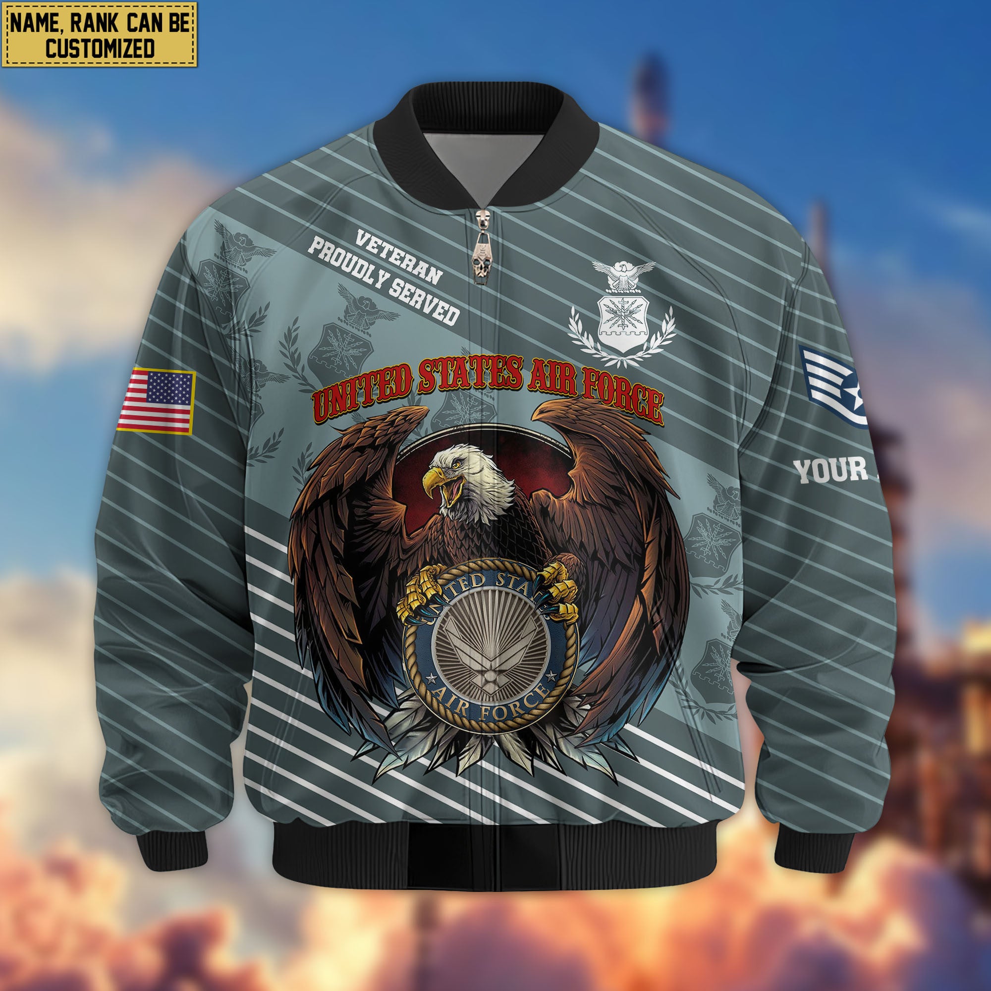 Premium Custom USAF Veteran Bomber Jacket VPVC804604, Gifts For US Air Force Veteran, Gifts On Father's Day, Veterans Day.