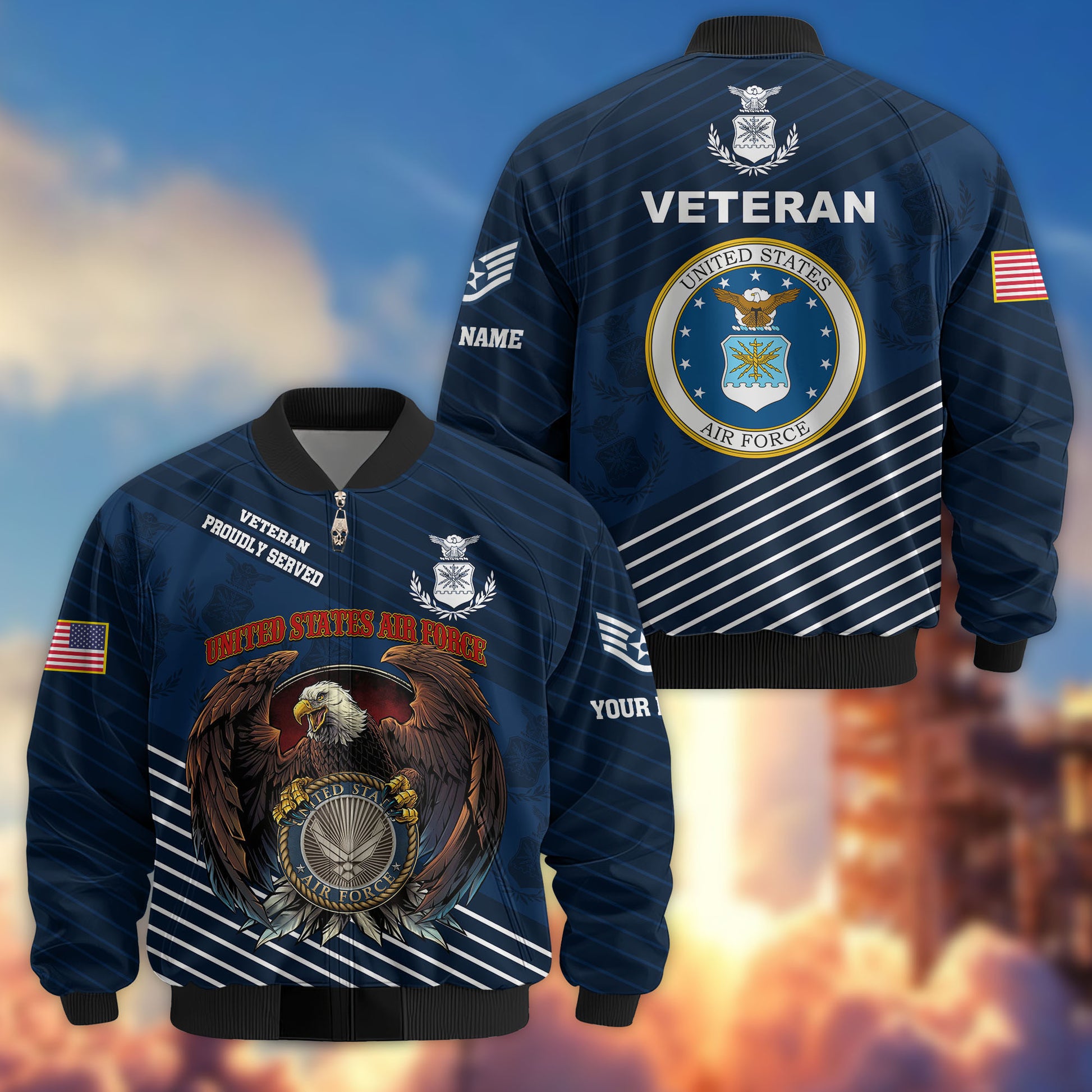 Premium Custom USAF Veteran Bomber Jacket VPVC804612, Gifts For US Air Force Veteran, Gifts On Father's Day, Veterans Day.