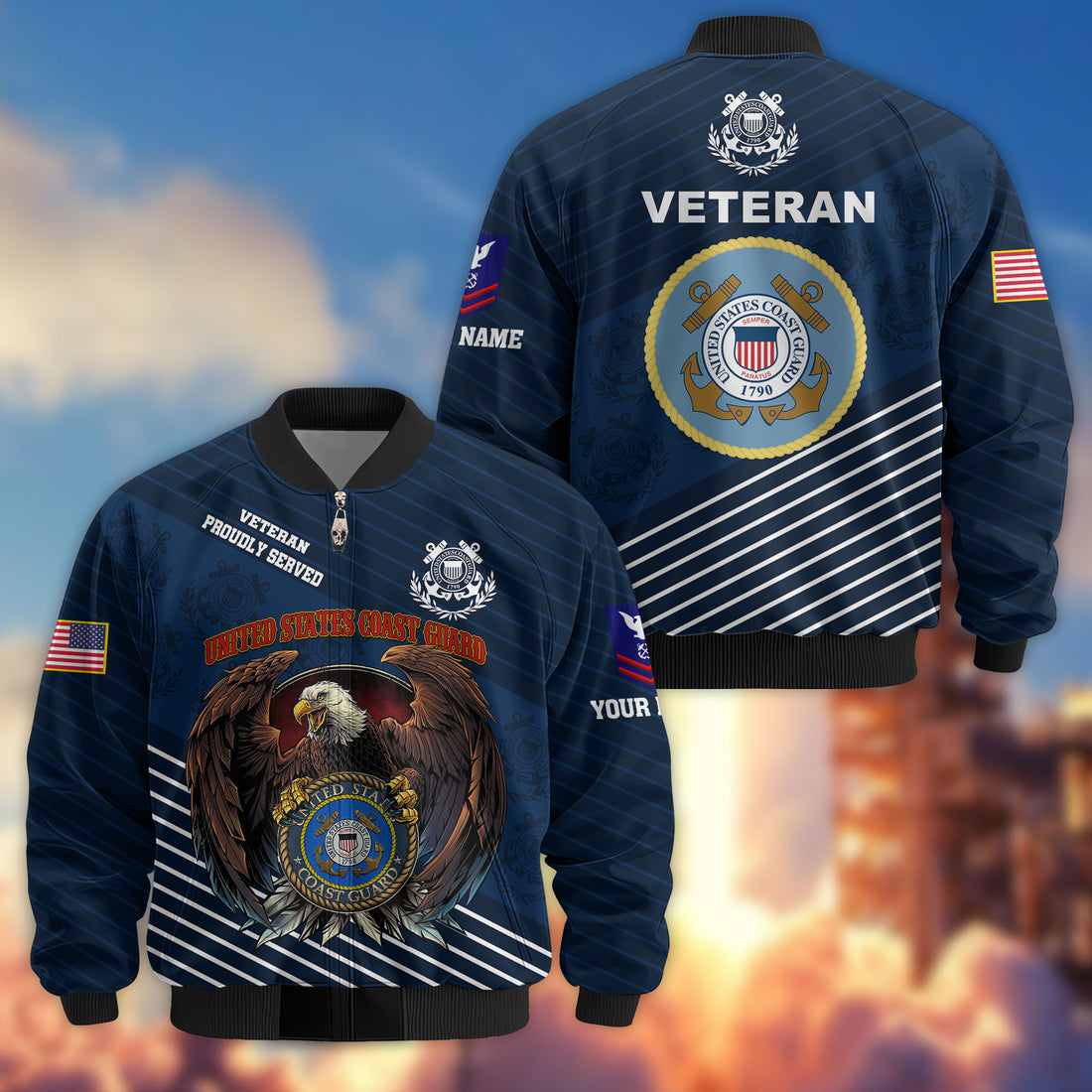 Premium Custom USCG Veteran Bomber Jacket VPVC804605, Gifts For Coast Guard Veteran, Gifts On Father's Day, Veterans Day.