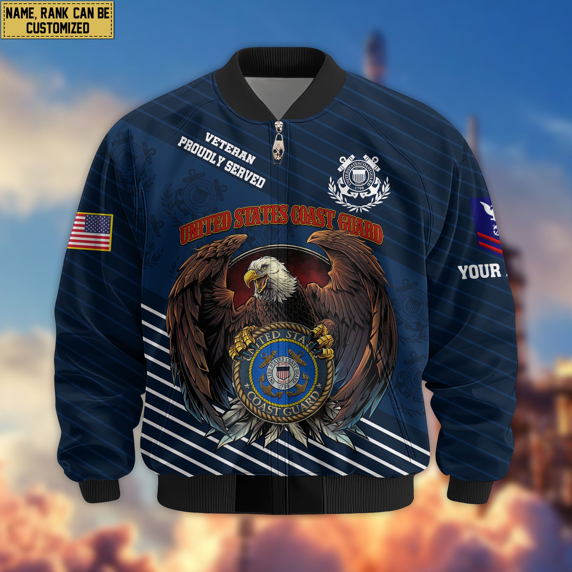 Premium Custom USCG Veteran Bomber Jacket VPVC804605, Gifts For Coast Guard Veteran, Gifts On Father's Day, Veterans Day.