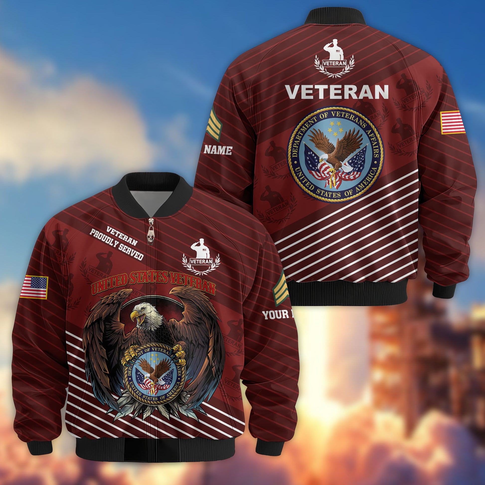 Premium Custom US Veteran Bomber Jacket VPVC804607, Gifts For US Veteran, Gifts On Father's Day, Veterans Day.
