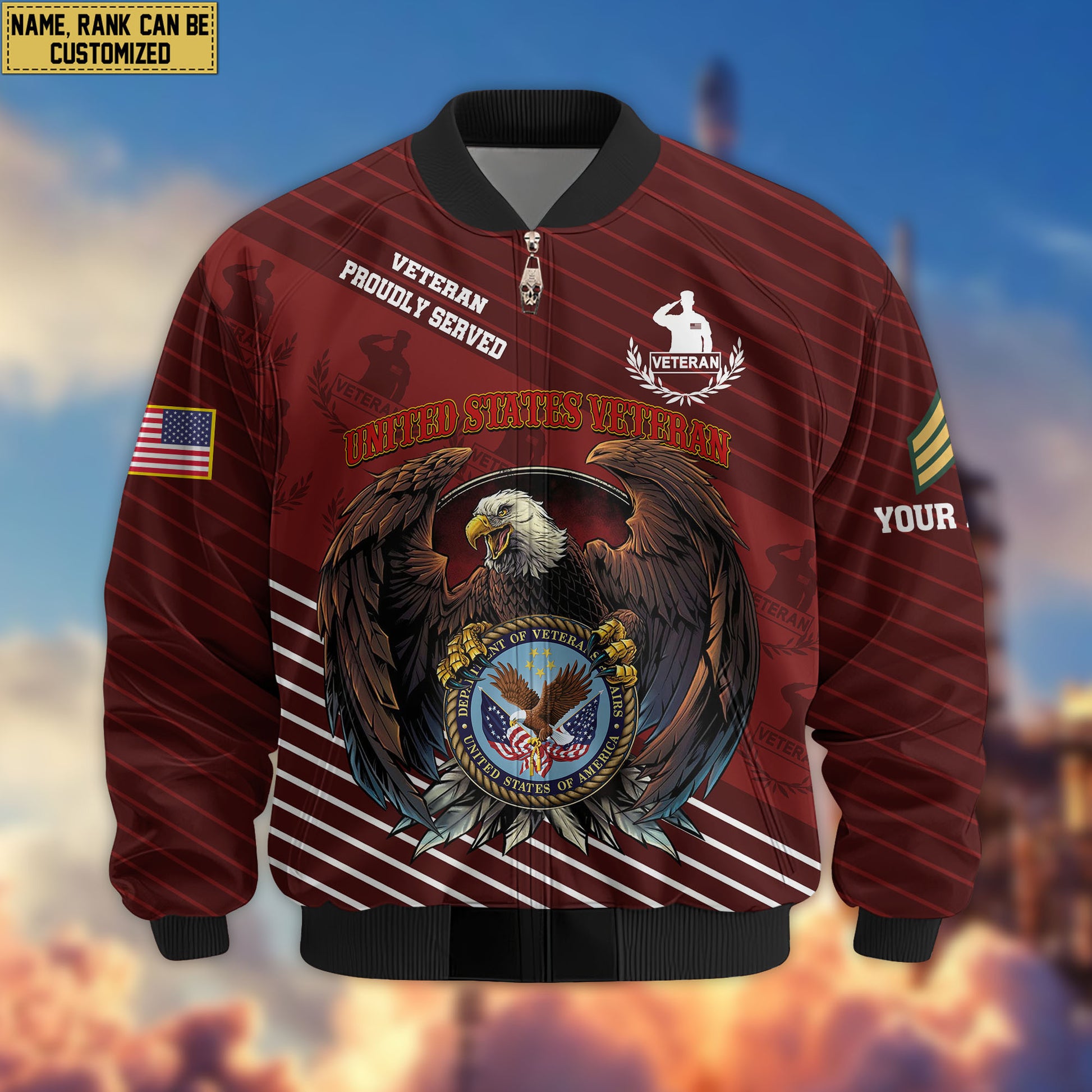 Premium Custom US Veteran Bomber Jacket VPVC804607, Gifts For US Veteran, Gifts On Father's Day, Veterans Day.