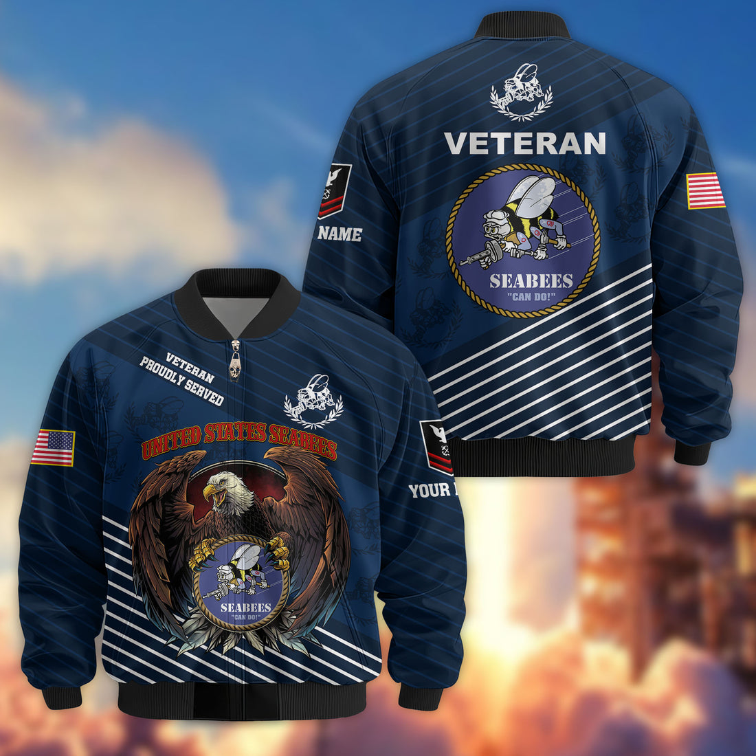 Premium Custom US Seabees Bomber Jacket VPVC804609, Gifts For Seabees Veteran, Gifts On Father's Day, Veterans Day.