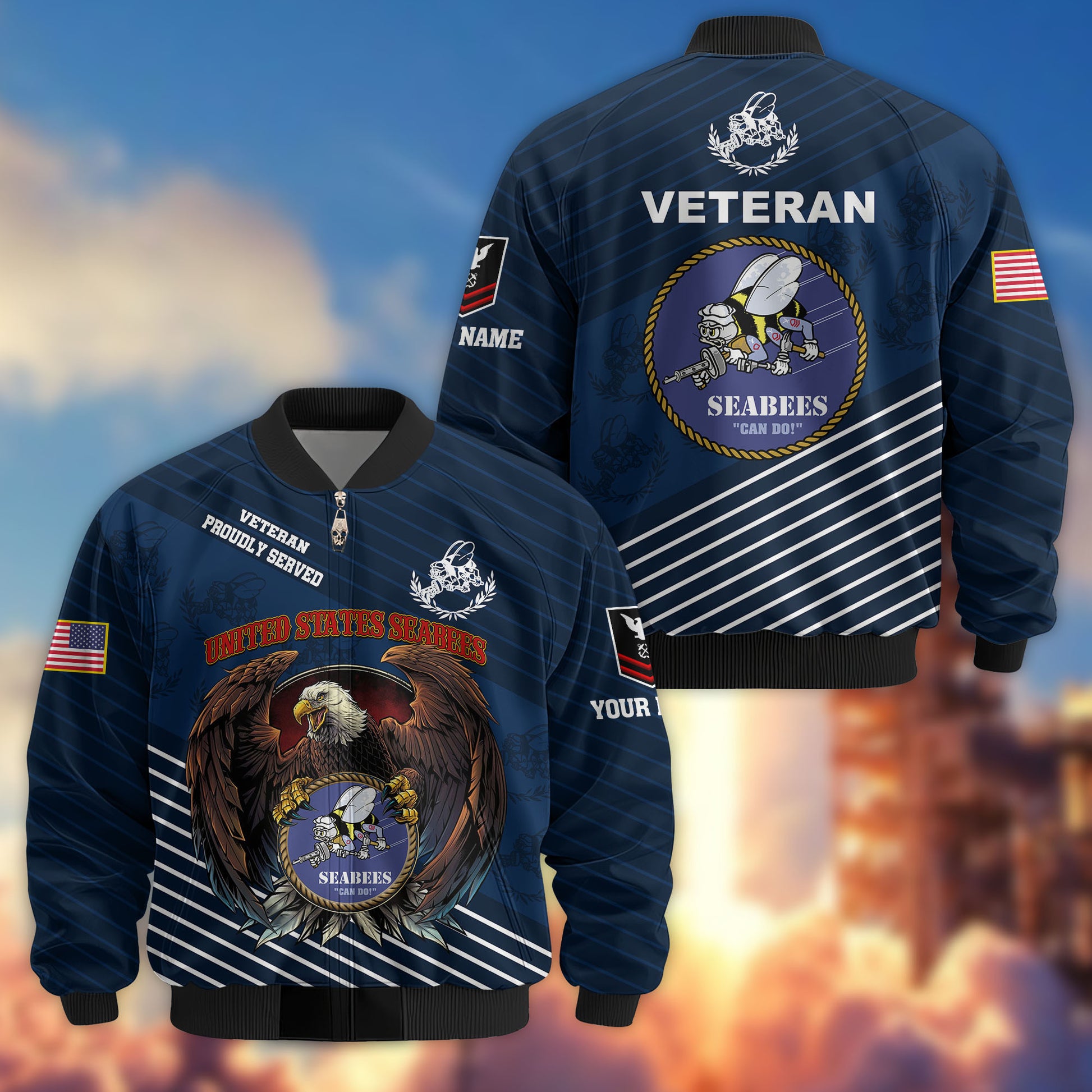 Premium Custom US Seabees Bomber Jacket VPVC804609, Gifts For Seabees Veteran, Gifts On Father's Day, Veterans Day.