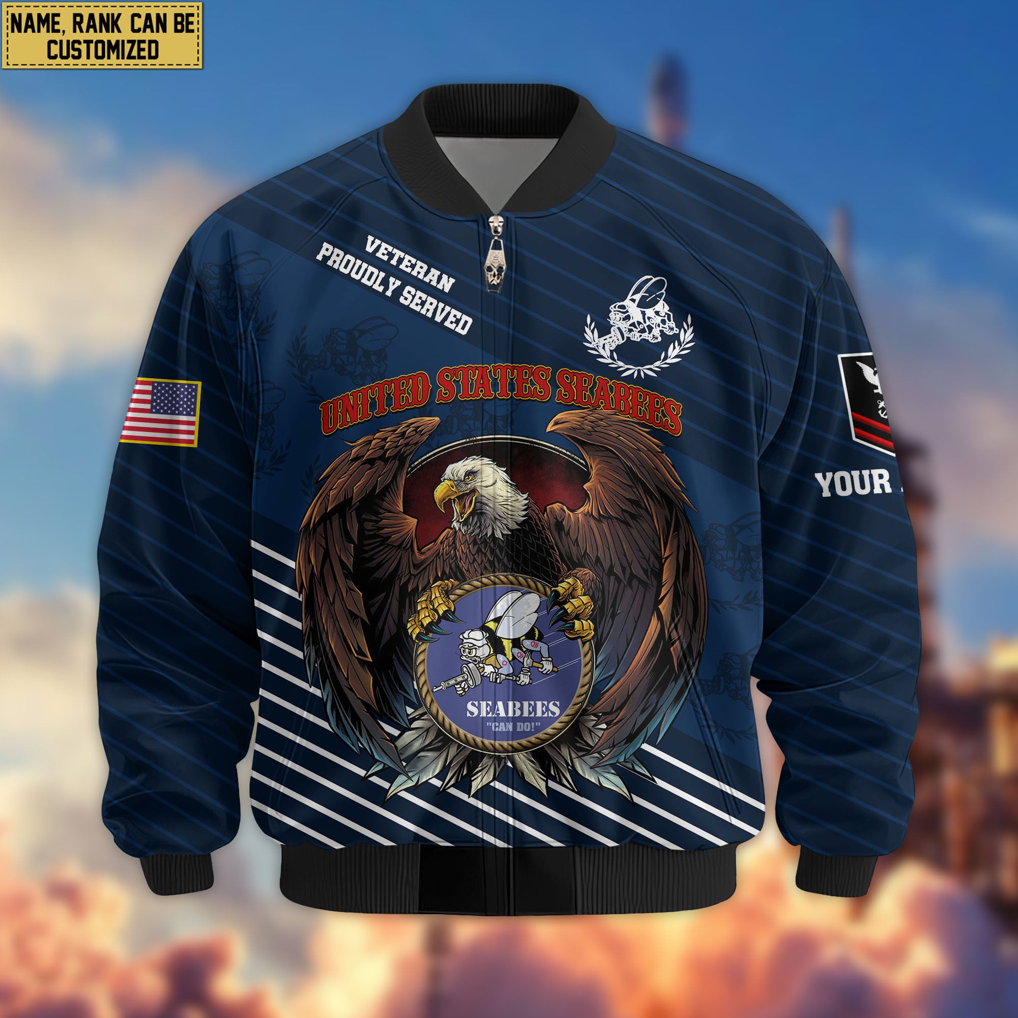 Premium Custom US Seabees Bomber Jacket VPVC804609, Gifts For Seabees Veteran, Gifts On Father's Day, Veterans Day.