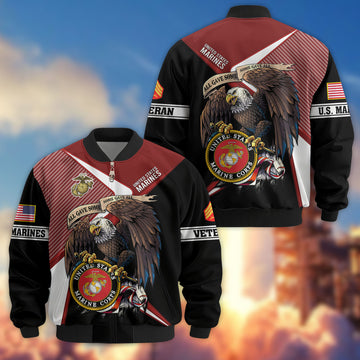 Premium Custom USMC Veteran Bomber Jacket VPVC804703, Gifts For US Marine Veteran, Gifts On Father's Day, Veterans Day.