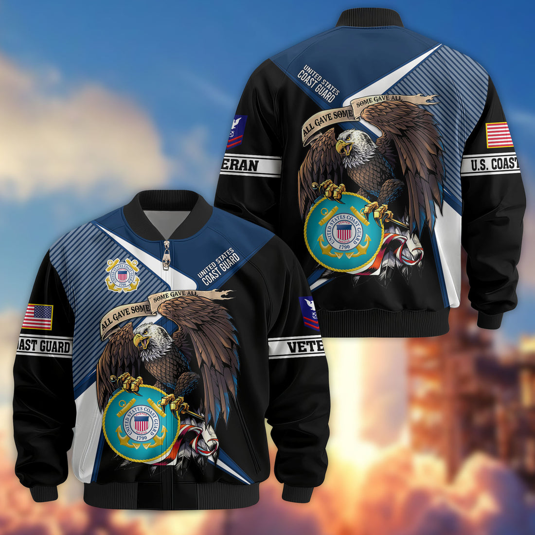 Premium Custom USCG Veteran Bomber Jacket VPVC804705, Gifts For Coast Guard Veteran, Gifts On Father's Day, Veterans Day.