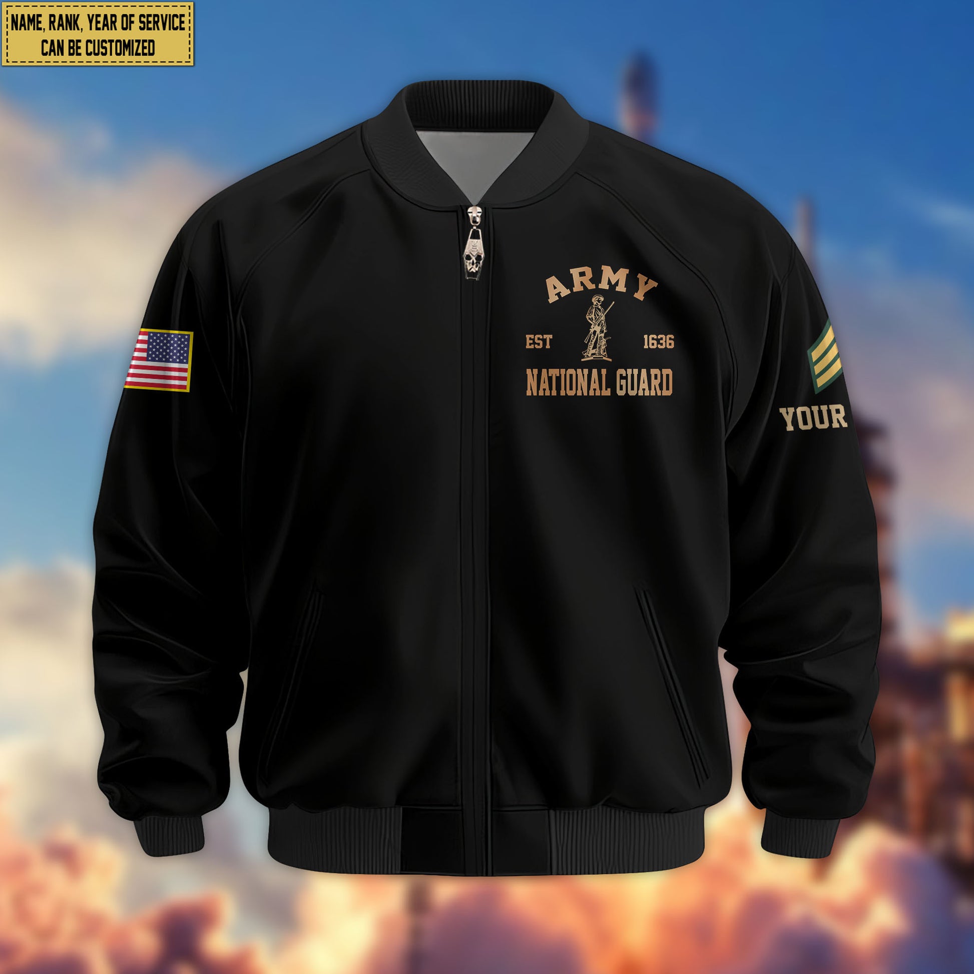 Premium Custom US Army National Guard Veteran Bomber Jacket VPVC804808, Gifts For Army National Guard Veteran, Gifts On Father's Day, Veterans Day.