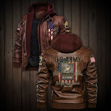 Premium Custom US Army Leather Jacket VPVC702230, Gifts For Army Veteran, Gifts On Father's Day, Veterans Day.