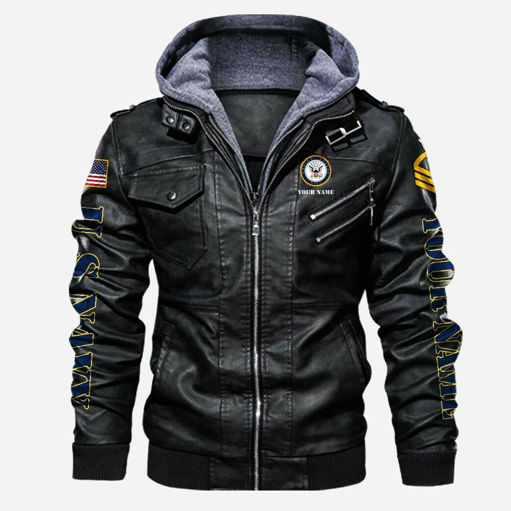 Premium Custom US Navy Leather Jacket VPVC702237, Gifts For Navy Veteran, Gifts On Father's Day, Veterans Day.