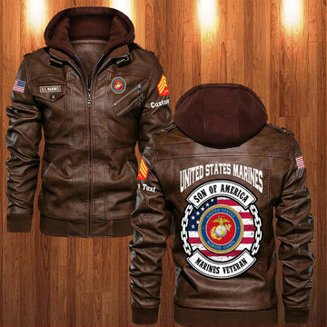 Premium Custom USMC Leather Jacket VPVC702242, Gifts For Marine Veteran, Gifts On Father's Day, Veterans Day.
