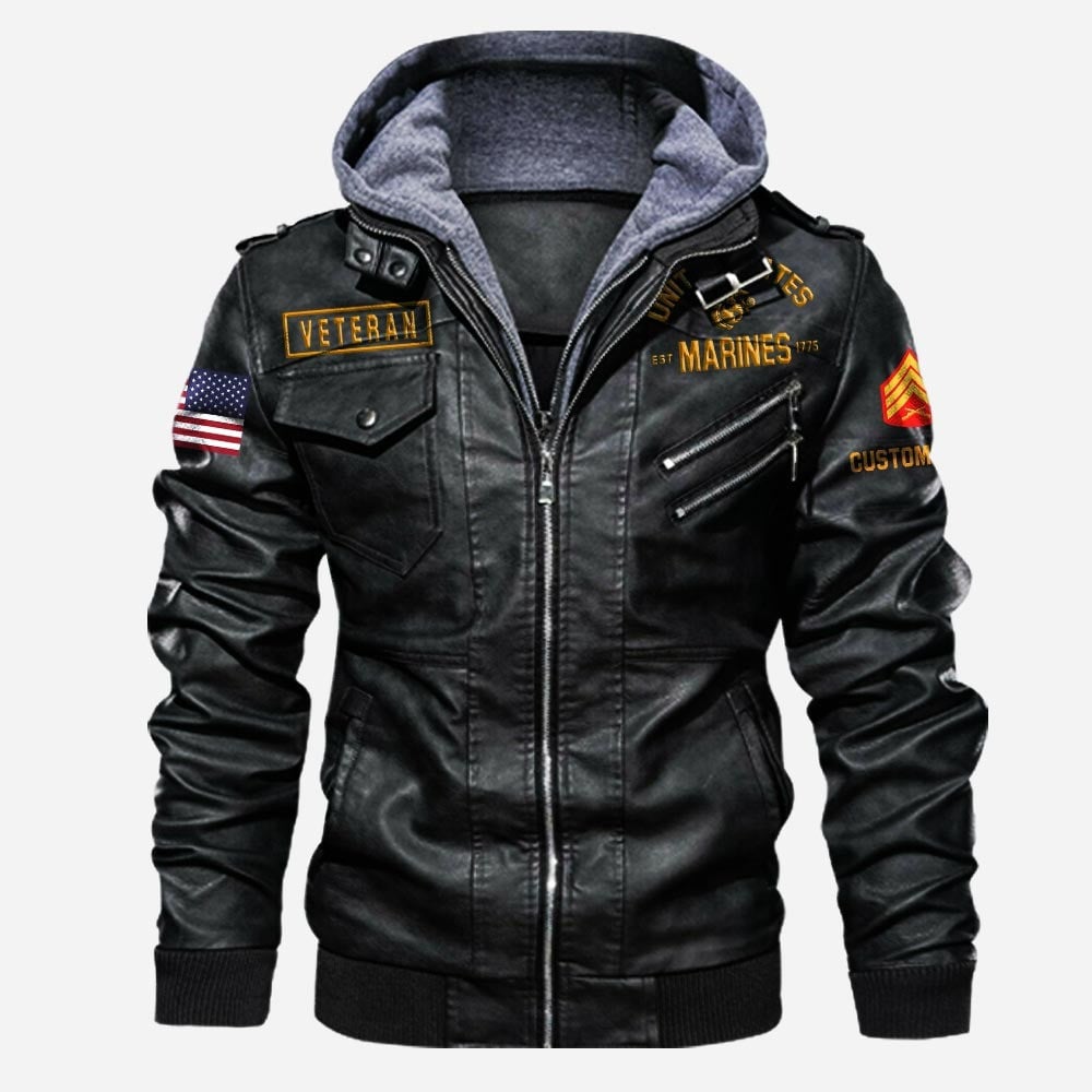 Premium Custom USMC Leather Jacket VPVC702245, Gifts For Marine Veteran, Gifts On Father's Day, Veterans Day.