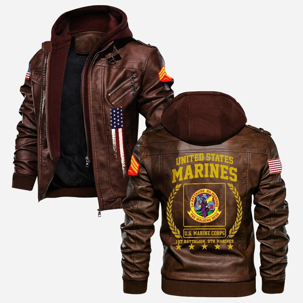 Premium Custom Unit USMC Leather Jacket VPVC702250, Gifts For Marine Veteran, Gifts On Father's Day, Veterans Day.