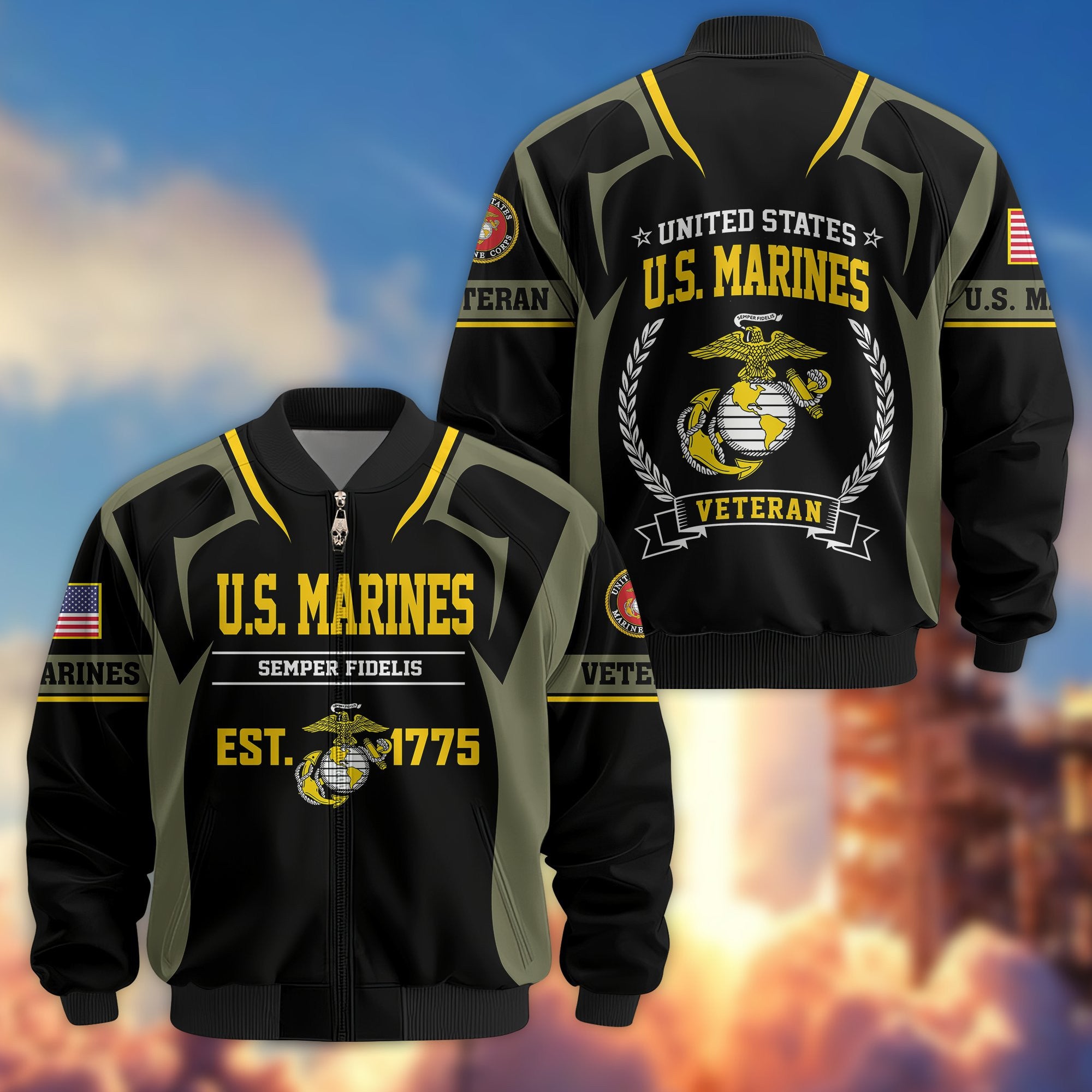 Premium US Veterans Bomber Jacket BPHN030913, Gifts For US Veterans, Gifts On Father's Day, Veterans Day.