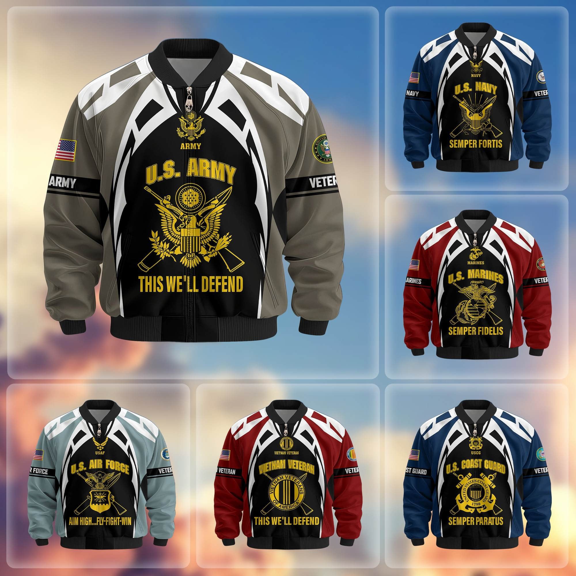 Premium US Veterans Bomber Jacket ATTN130821, Gifts For US Veterans, Gifts On Father's Day, Veterans Day.