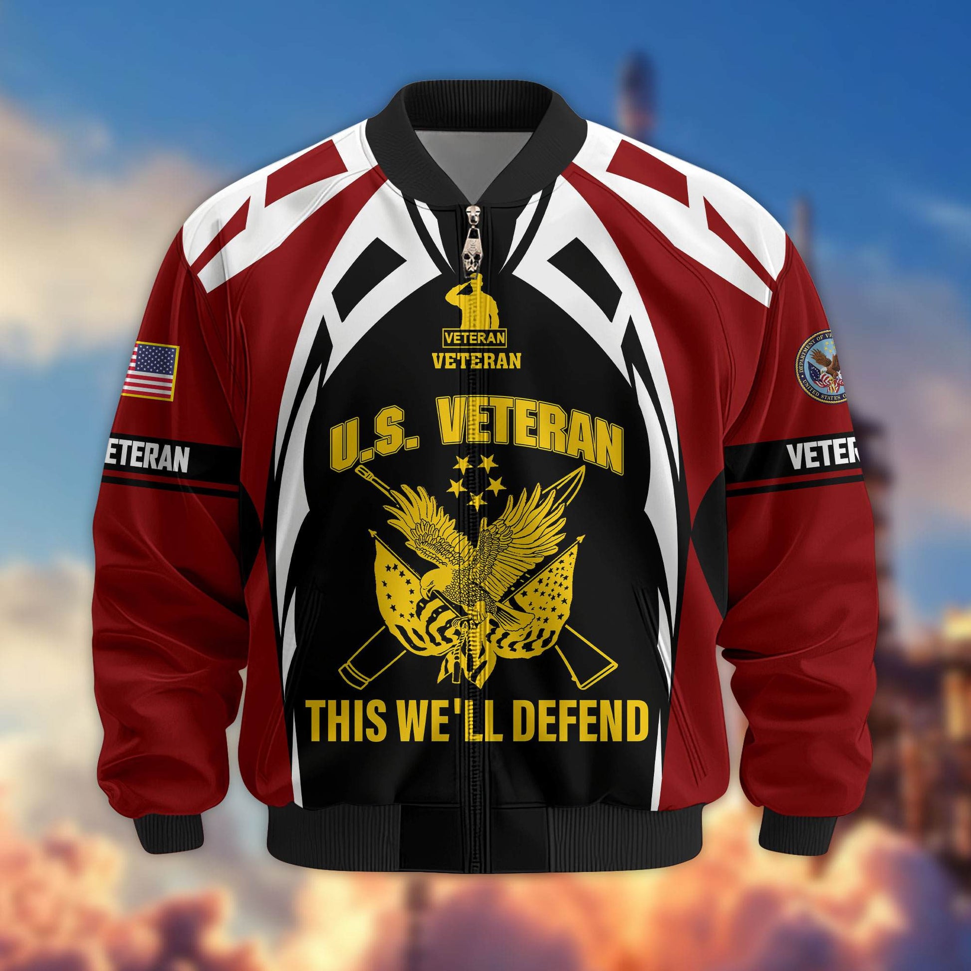 Premium US Veterans Bomber Jacket ATTN130821, Gifts For US Veterans, Gifts On Father's Day, Veterans Day.