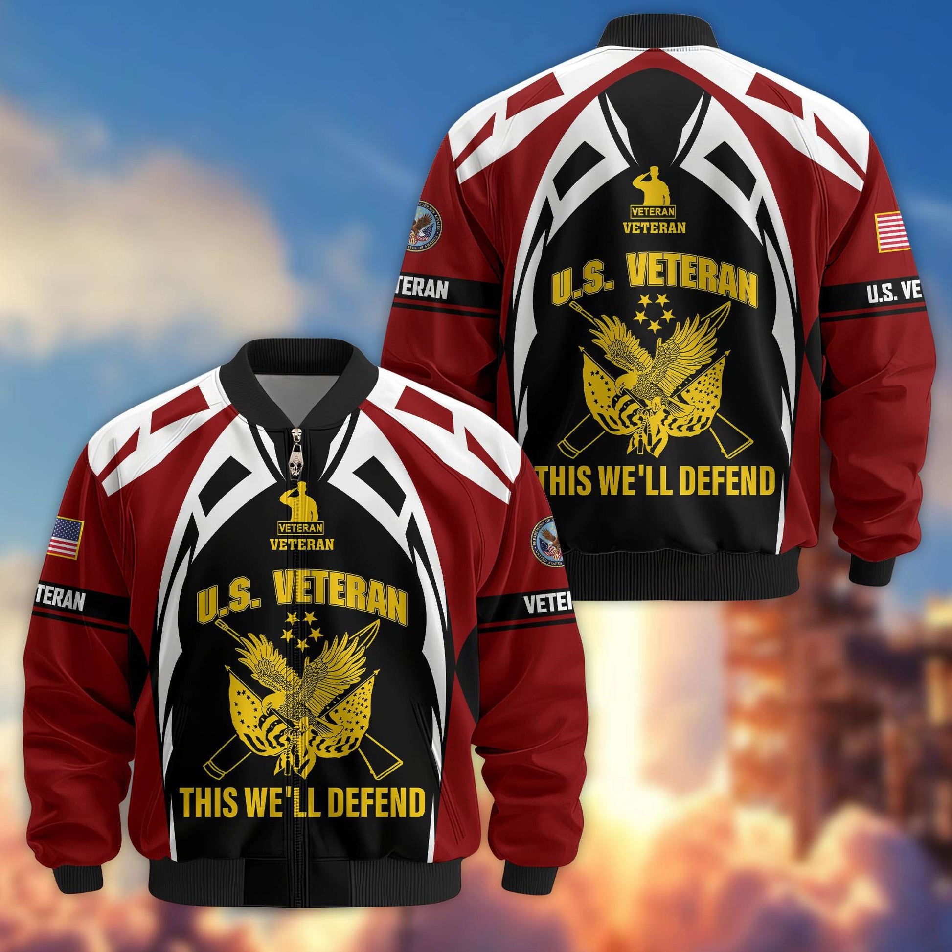 Premium US Veterans Bomber Jacket ATTN130821, Gifts For US Veterans, Gifts On Father's Day, Veterans Day.