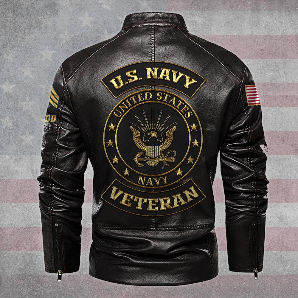 Premium Personalized US Navy Veteran Leather Jacket VPVC702267, Gifts For Navy Veteran, Gifts On Father's Day, Veterans Day.