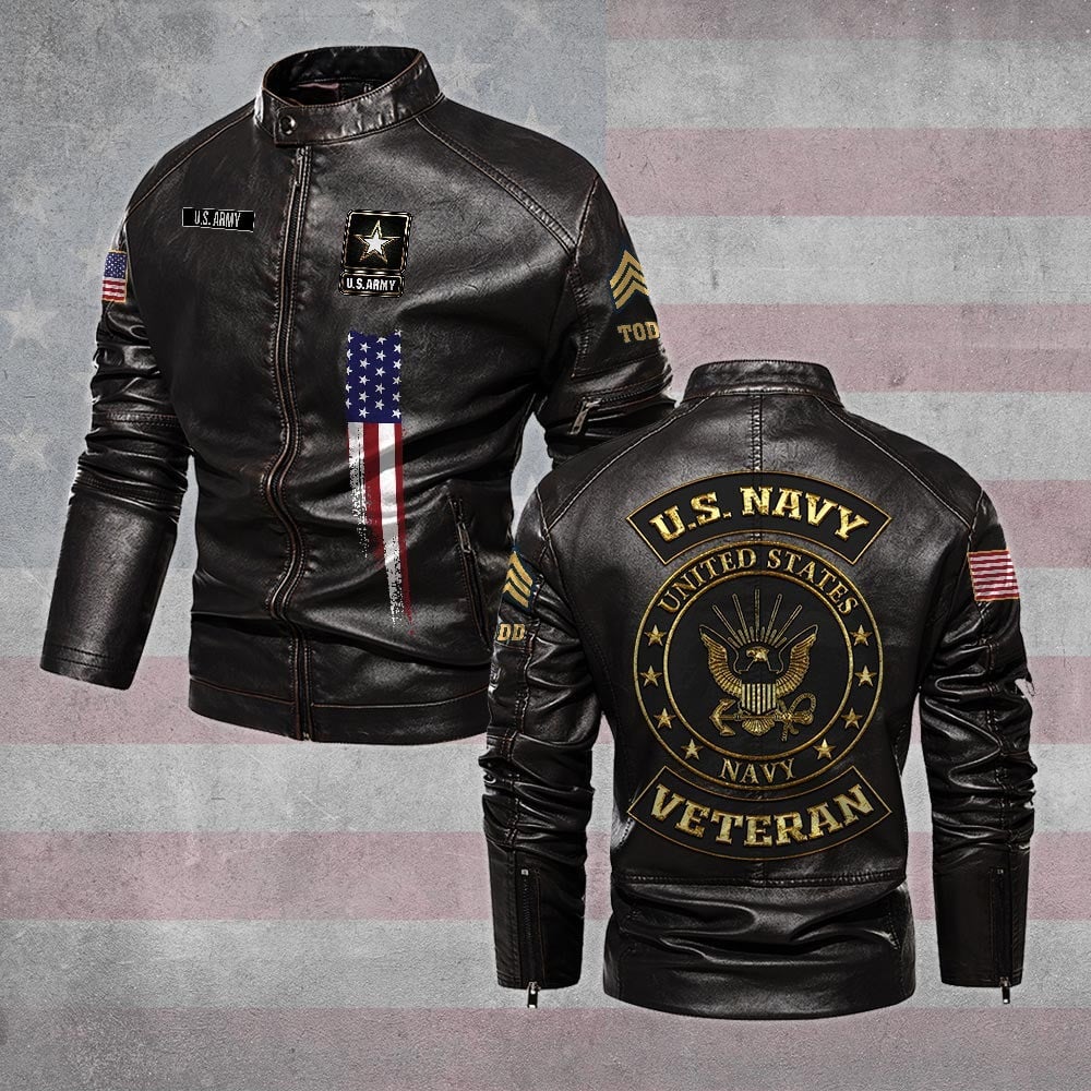 Premium Personalized US Navy Veteran Leather Jacket VPVC702267, Gifts For Navy Veteran, Gifts On Father's Day, Veterans Day.