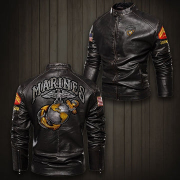 Premium Personalized USMC Veteran Leather Jacket VPVC702269, Gifts For Marine Veteran, Gifts On Father's Day, Veterans Day.
