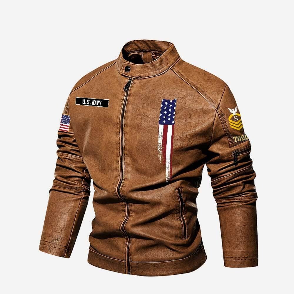 Premium Personalized US Navy Veteran Leather Jacket VPVC702272, Gifts For Navy Veteran, Gifts On Father's Day, Veterans Day.