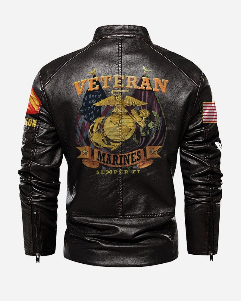 Premium Personalized USMC Veteran Leather Jacket VPVC702275, Gifts For Marine Veteran, Gifts On Father's Day, Veterans Day.