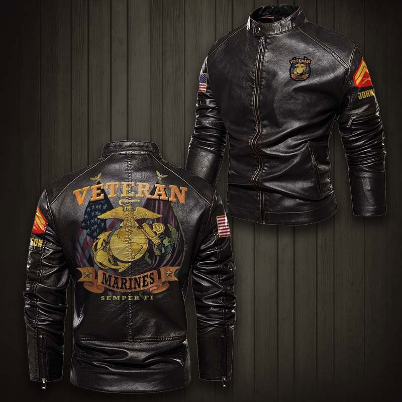 Premium Personalized USMC Veteran Leather Jacket VPVC702275, Gifts For Marine Veteran, Gifts On Father's Day, Veterans Day.