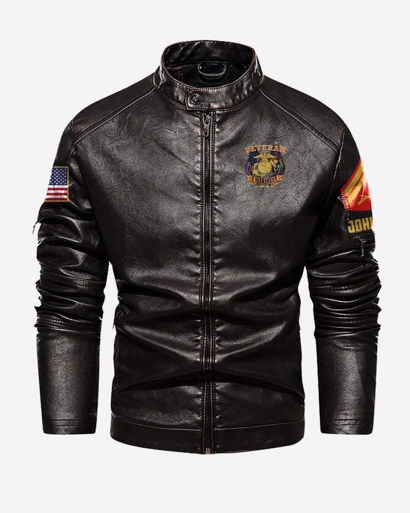 Premium Personalized USMC Veteran Leather Jacket VPVC702275, Gifts For Marine Veteran, Gifts On Father's Day, Veterans Day.