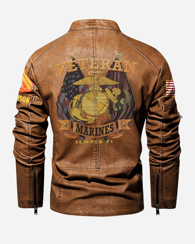 Premium Personalized USMC Veteran Leather Jacket VPVC702276, Gifts For Marine Veteran, Gifts On Father's Day, Veterans Day.