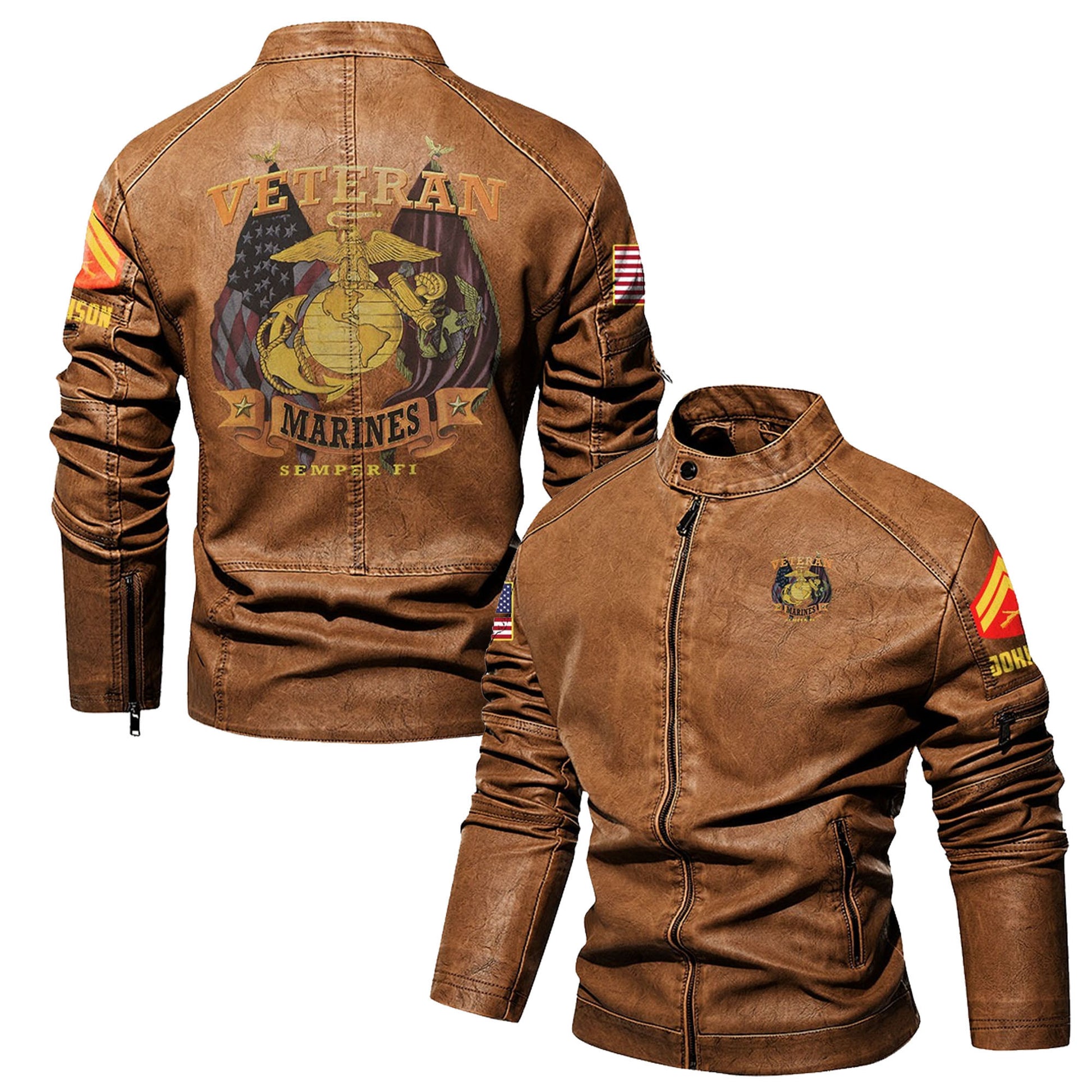 Premium Personalized USMC Veteran Leather Jacket VPVC702276, Gifts For Marine Veteran, Gifts On Father's Day, Veterans Day.
