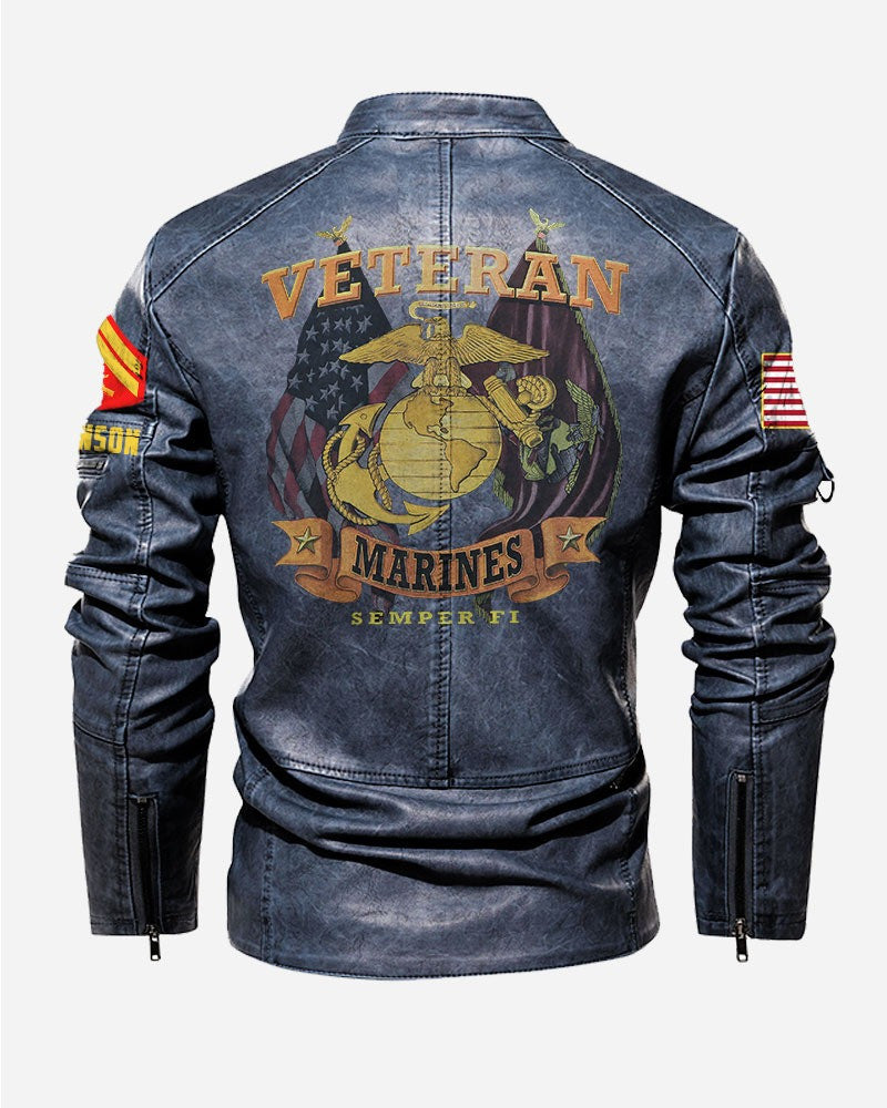 Premium Personalized USMC Veteran Leather Jacket VPVC702277, Gifts For Marine Veteran, Gifts On Father's Day, Veterans Day.