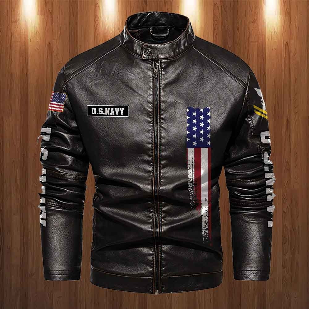 Premium Personalized US Navy Veteran Leather Jacket VPVC702278, Gifts For Navy Veteran, Gifts On Father's Day, Veterans Day.