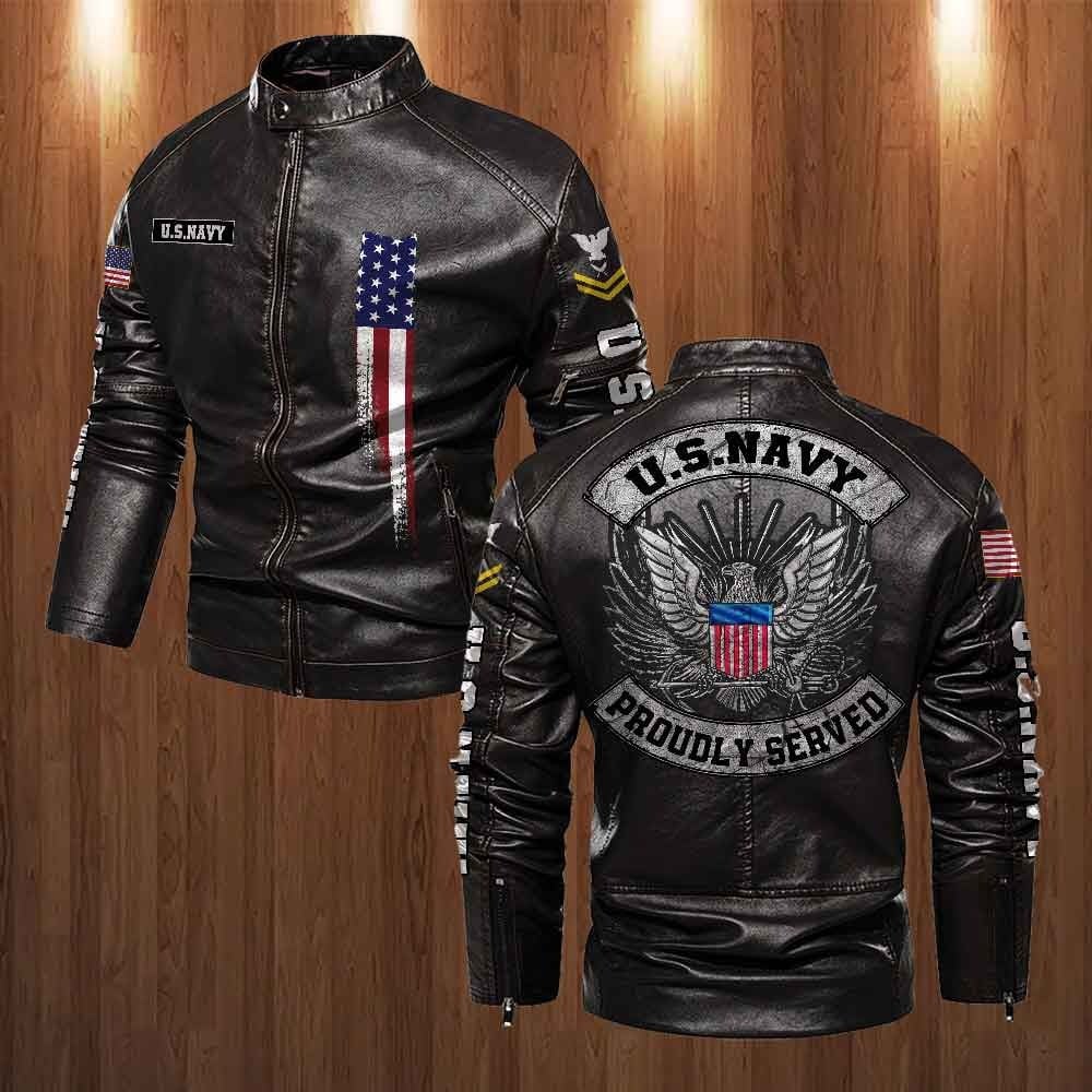 Premium Personalized US Navy Veteran Leather Jacket VPVC702278, Gifts For Navy Veteran, Gifts On Father's Day, Veterans Day.