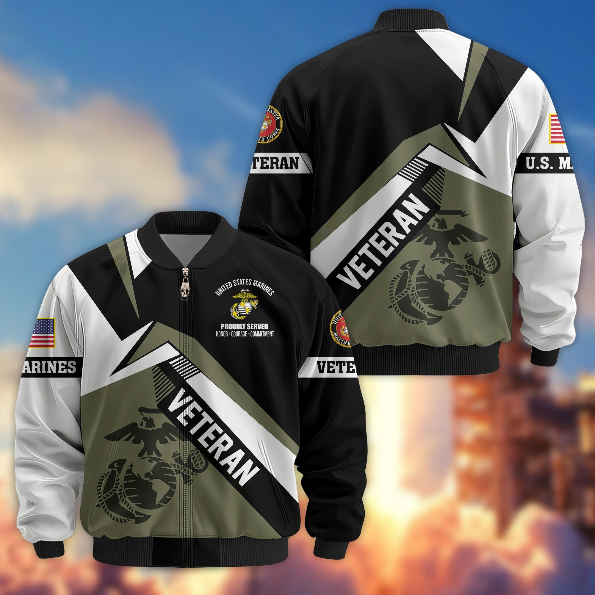Premium US Veterans Bomber Jacket BPHN030912, Gifts For US Veterans, Gifts On Father's Day, Veterans Day.
