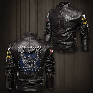 Premium Personalized US Navy Veteran Leather Jacket VPVC702287, Gifts For Navy Veteran, Gifts On Father's Day, Veterans Day.